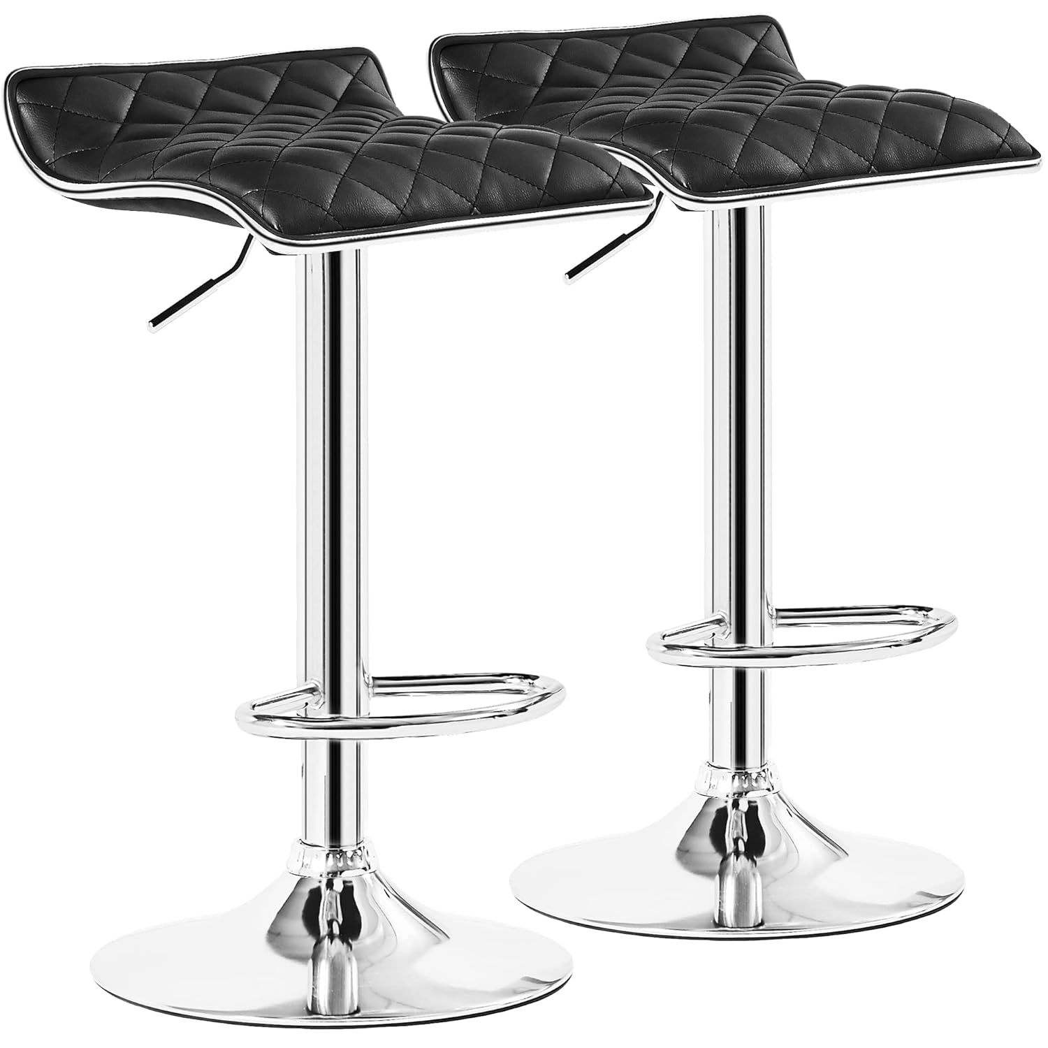VECELO Adjustable Swivel Bar Stools, Set of 2 Modern Counter Height Bar Chair with Footrest, Black