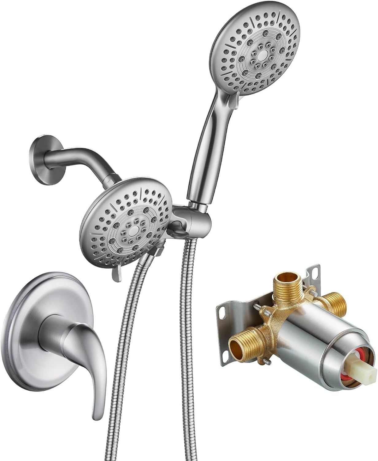 Cobbe Shower Head with handheld, High Pressure Shower Faucet Set with Hose Adjustable Bracket Rubber Washers, Dual 2 In 1 Shower System Brushed Nickel(Valve Include)