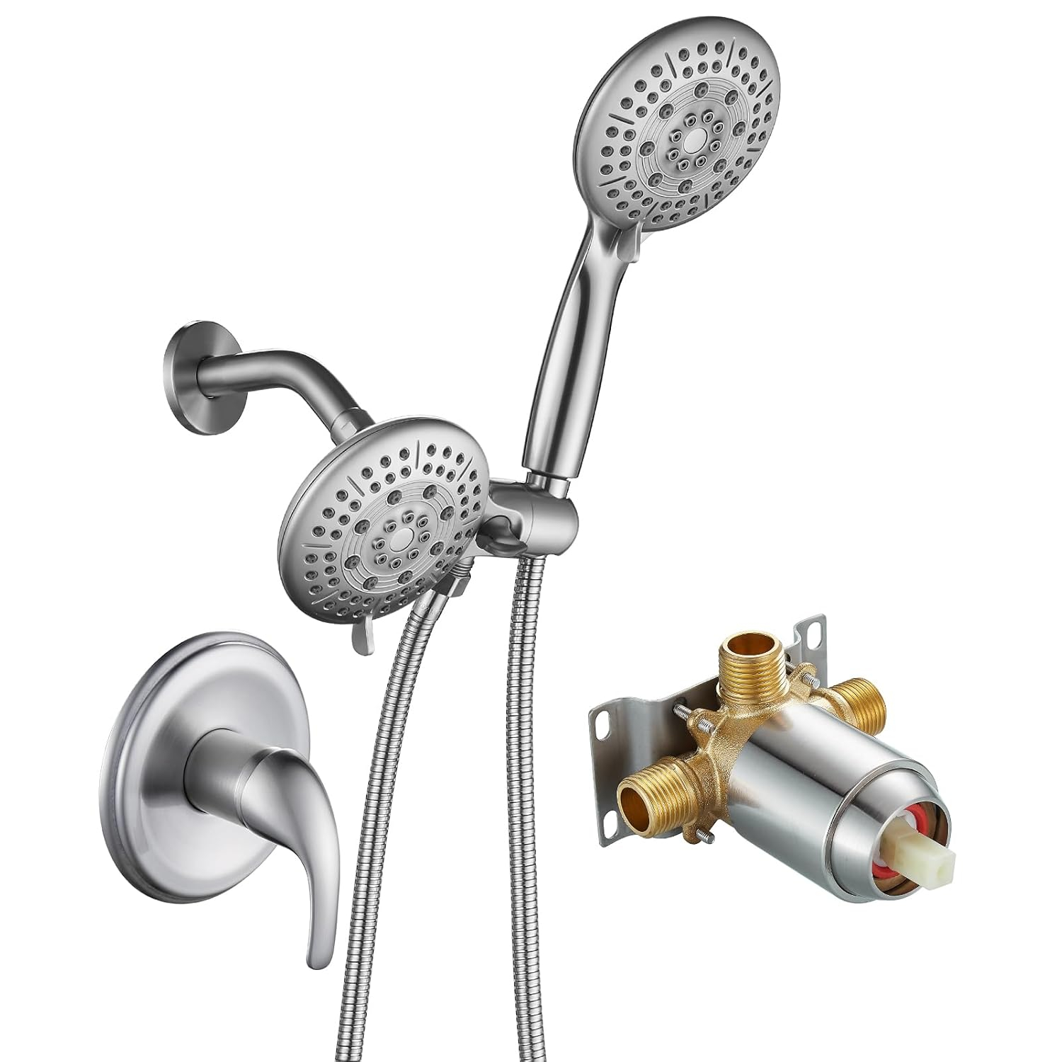 Cobbe Shower Head with handheld, High Pressure Shower Faucet Set with Hose Adjustable Bracket Rubber Washers, Dual 2 In 1 Shower System Brushed Nickel(Valve Include)