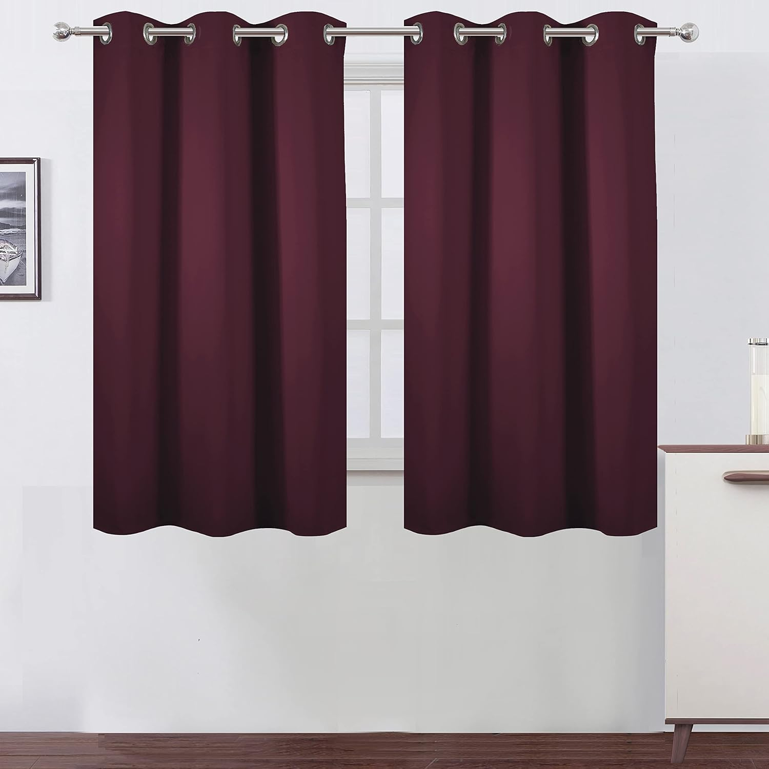 LEMOMO Burgundy Blackout Curtains 38 x 54 Inch Length/Set of 2 Curtain Panels/Thermal Insulated Room Darkening Blackout Curtains for Bedroom