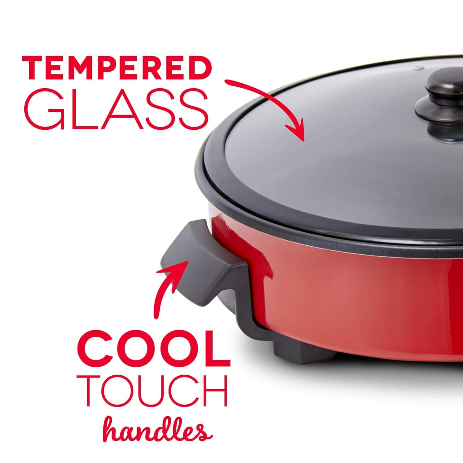 Dash Family Size Electric Skillet with 14 inch Nonstick Surface + Recipe Book for Pizza Burgers, Cookies, Fajitas, Breakfast & More, 20 Cup Capacity, 2.5 inch Deep, 1400-Watt - Red