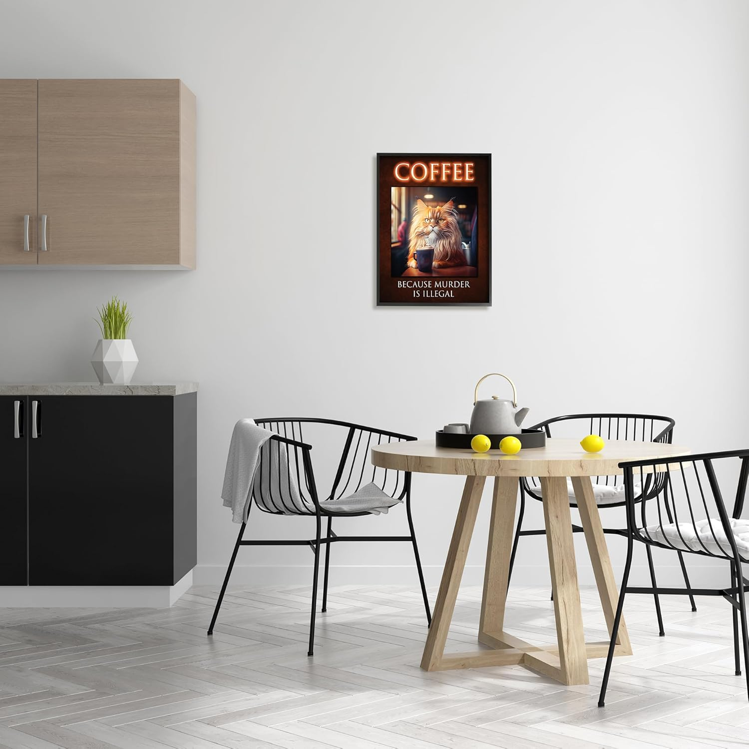 Stupell Industries Divertido Gato Café Frase Animales E Insectos Pintura Negro Enmarcado Arte de Pared, 16 x 20