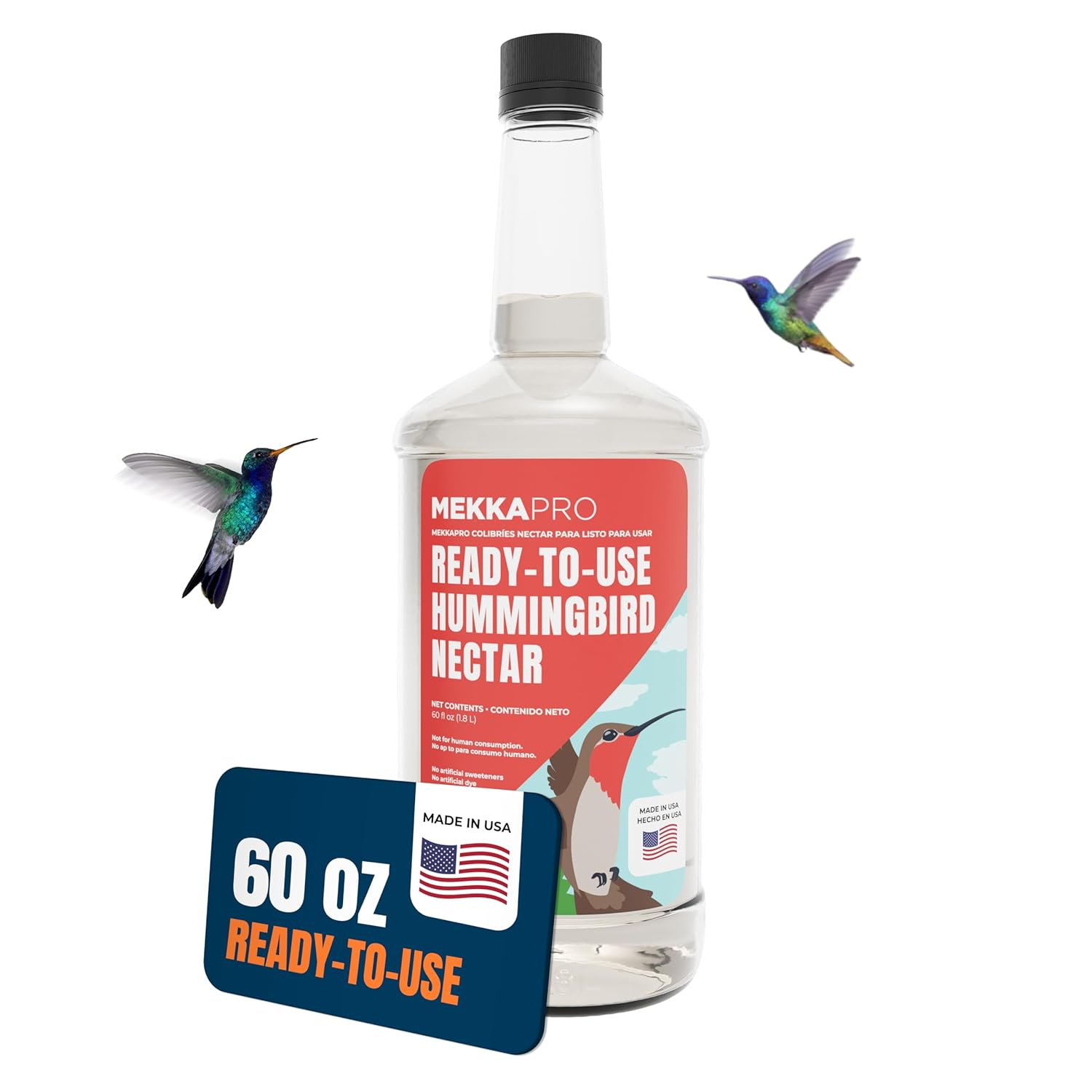 MEKKAPRO Premium Hummingbird Nectar - 60oz - Attract, Delight, and Energize Your Garden with Our Irresistible Sugar-Packed Formula - No Mess, No Fridge Needed - Ready-to-Use Convenience