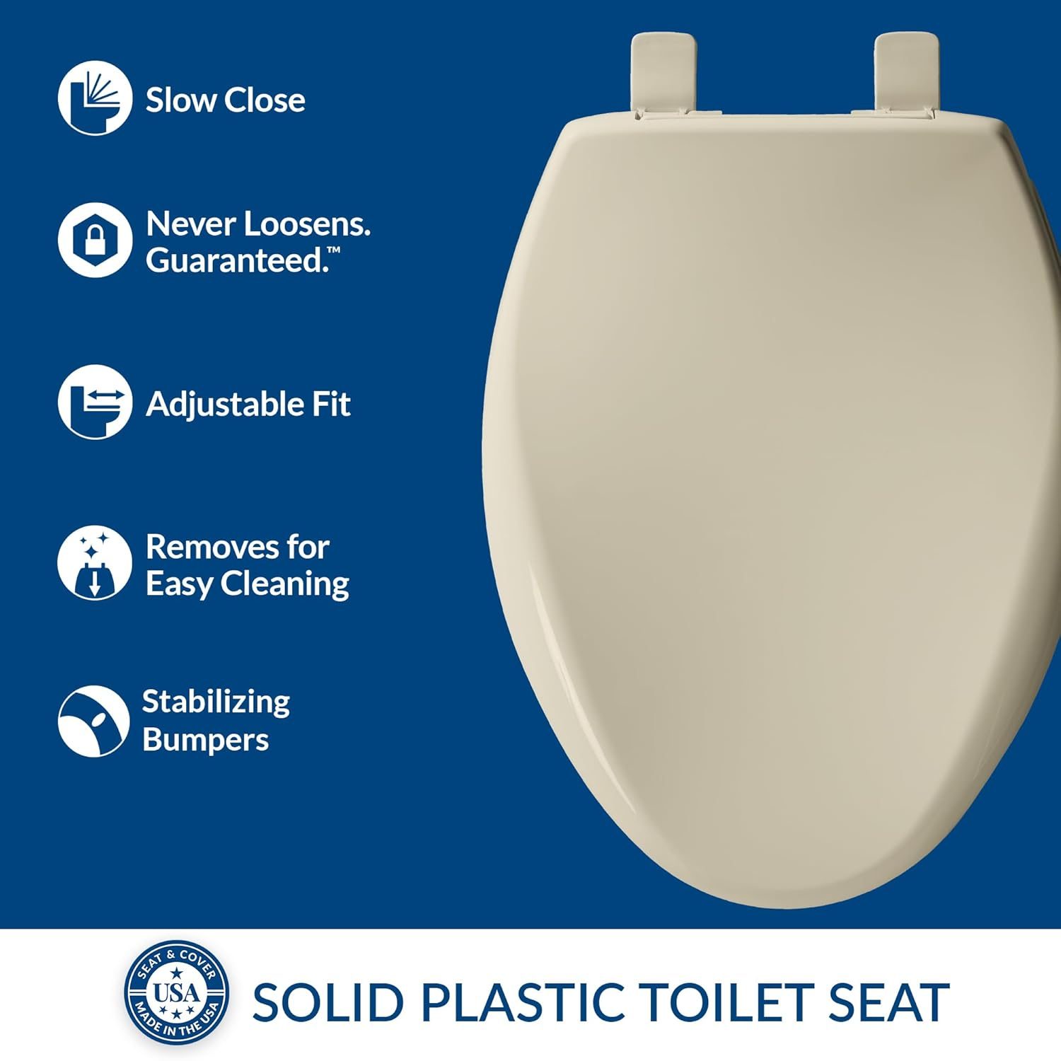 Bemis  Toilet Seat,Elongated Bowl,Bone,14" W GR1200E4 006