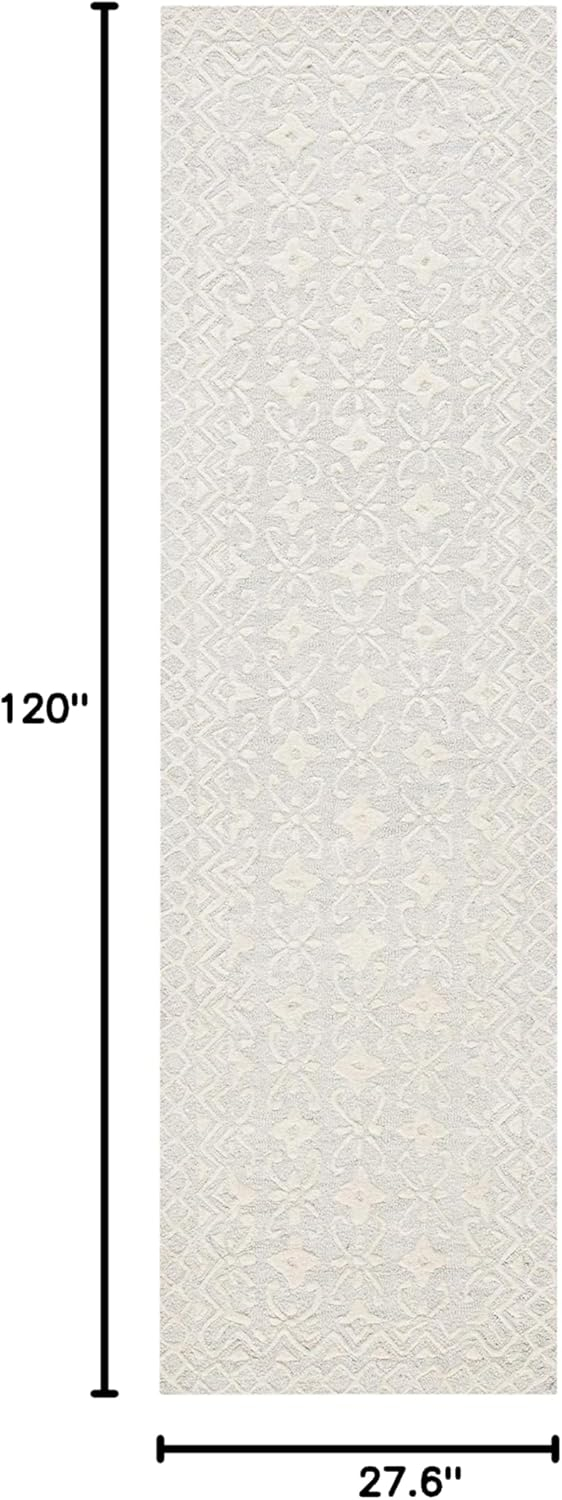 SAFAVIEH Blossom Collection Runner Rug - 2'3" x 10', Grey & Ivory, Handmade Wool, Ideal for High Traffic Areas in Living Room, Bedroom (BLM114F)