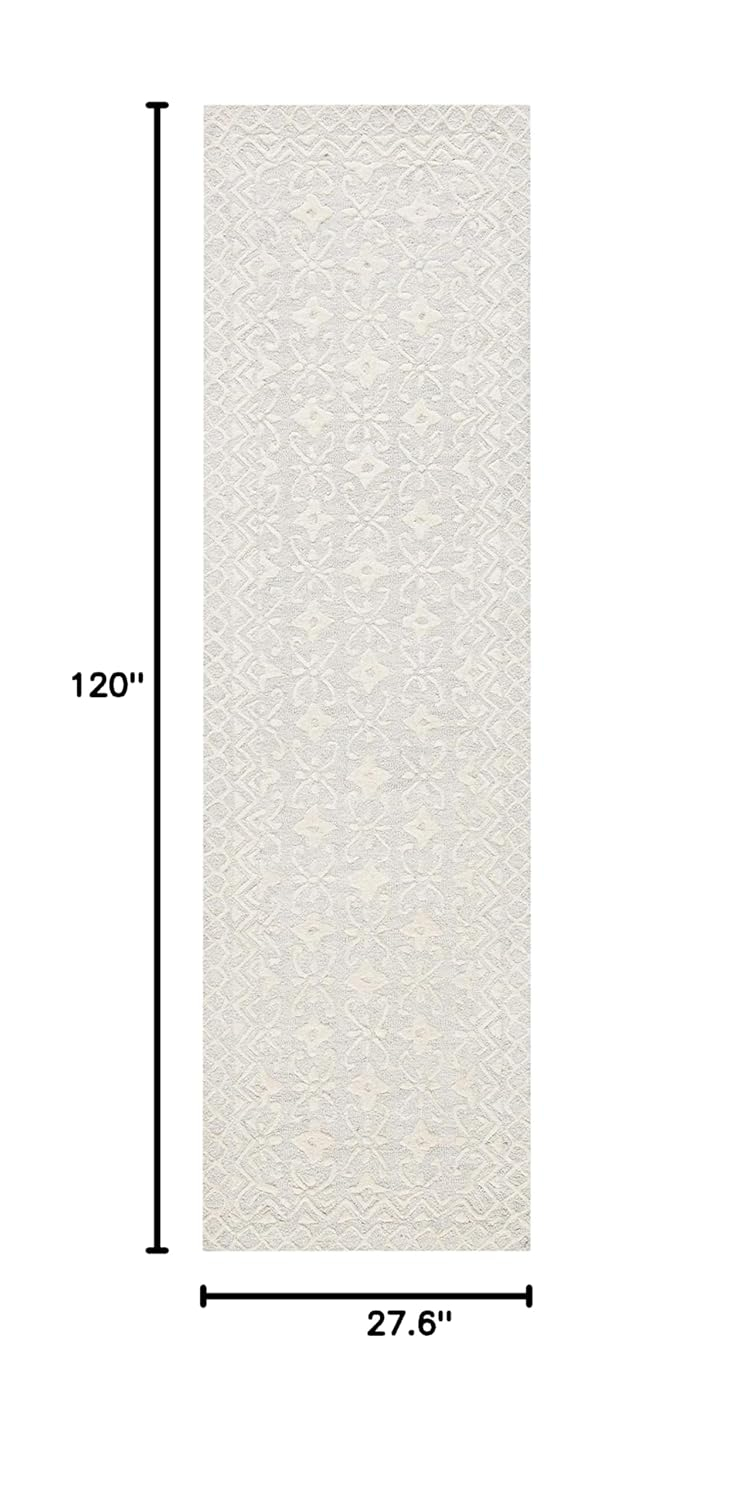 SAFAVIEH Blossom Collection Runner Rug - 2'3" x 10', Grey & Ivory, Handmade Wool, Ideal for High Traffic Areas in Living Room, Bedroom (BLM114F)