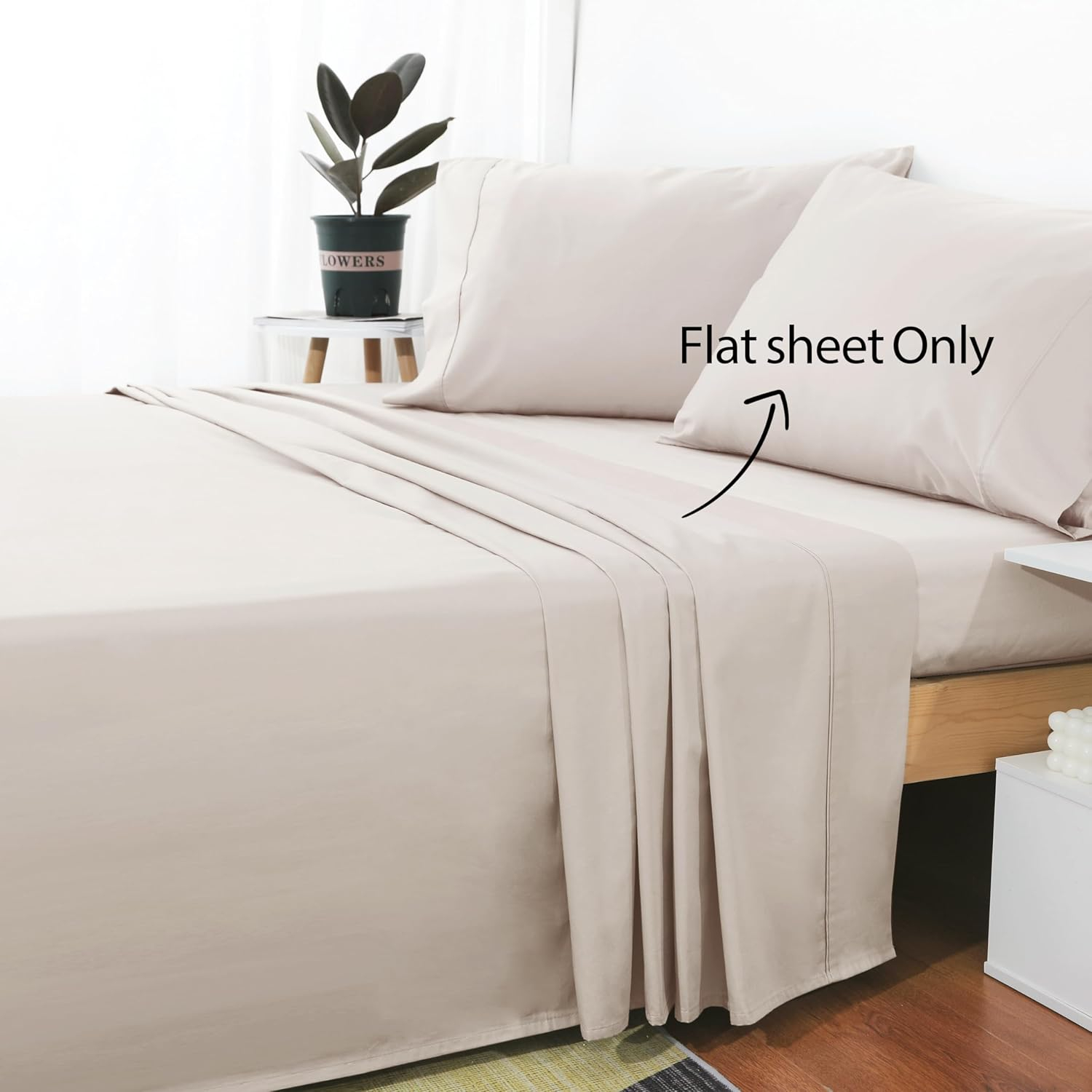 Cotton Twin Flat Sheet Only, 600 Thread Count 100% Egyptian Cotton Top Sheet 1Pcs, Cool & Breathable Flat Bed Sheets Wrinkle, Fade, Stain Resistant (Beige Twin)