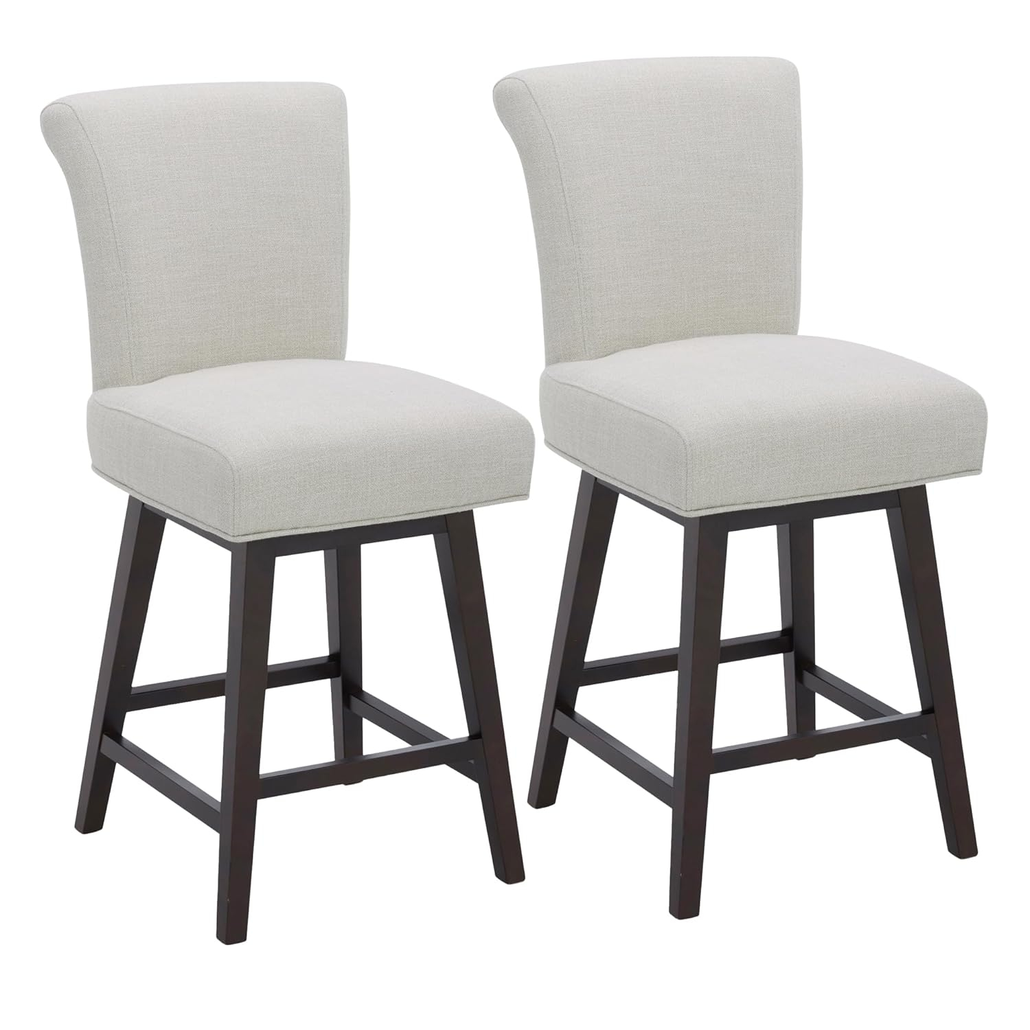 CHITA 26 Inch Counter Height Swivel Bar Stools Set of 2, FSC Certified Modern Upholstered Swivel Barstool Chairs with Back, Fabric in Linen