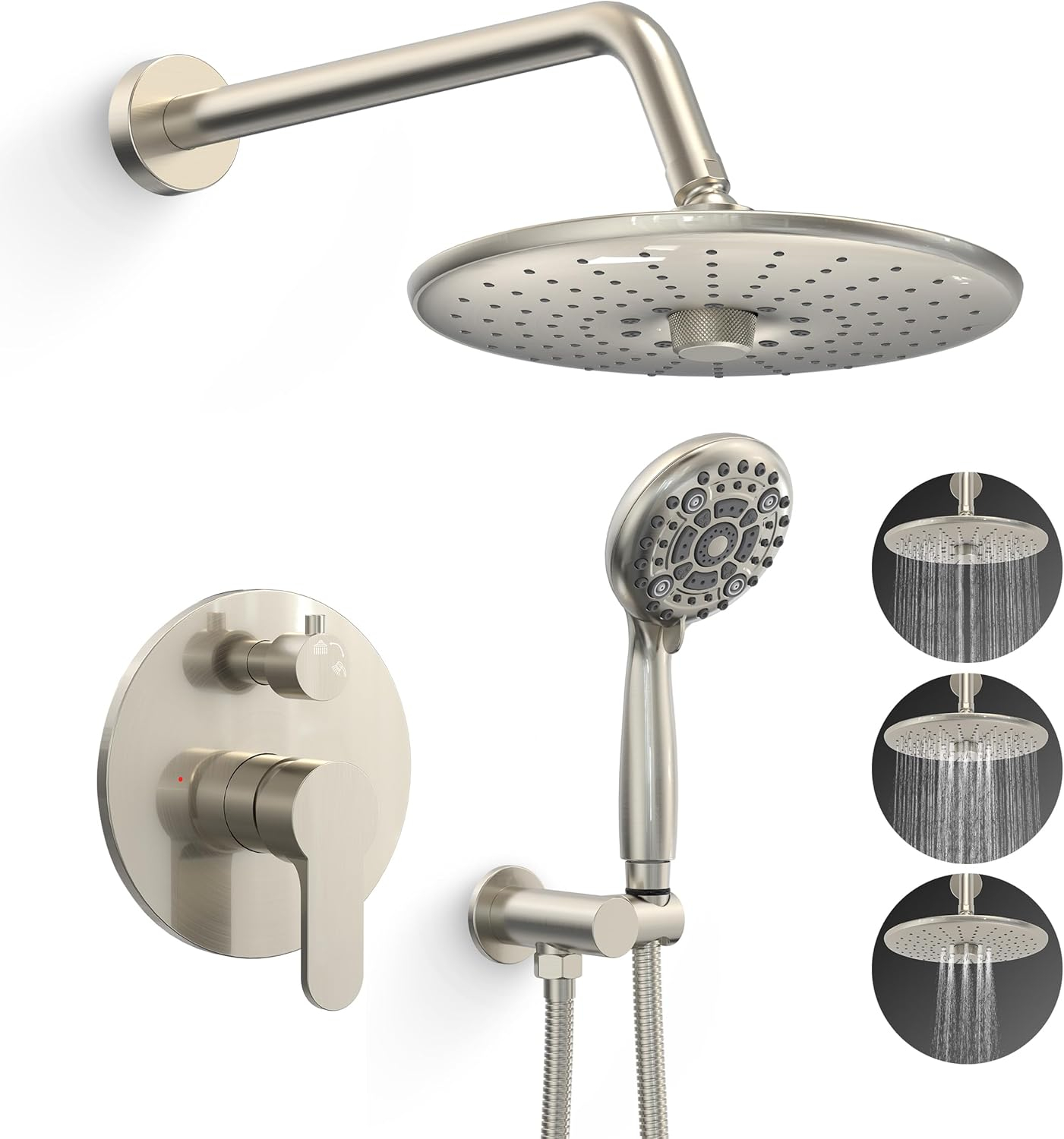 SR SUN RISE Shower Faucet - 8 Inch Multifunctional High Pressure Shower Head System with Handheld Shower Head Fixtures - Valve Included - Brushed Nickel
