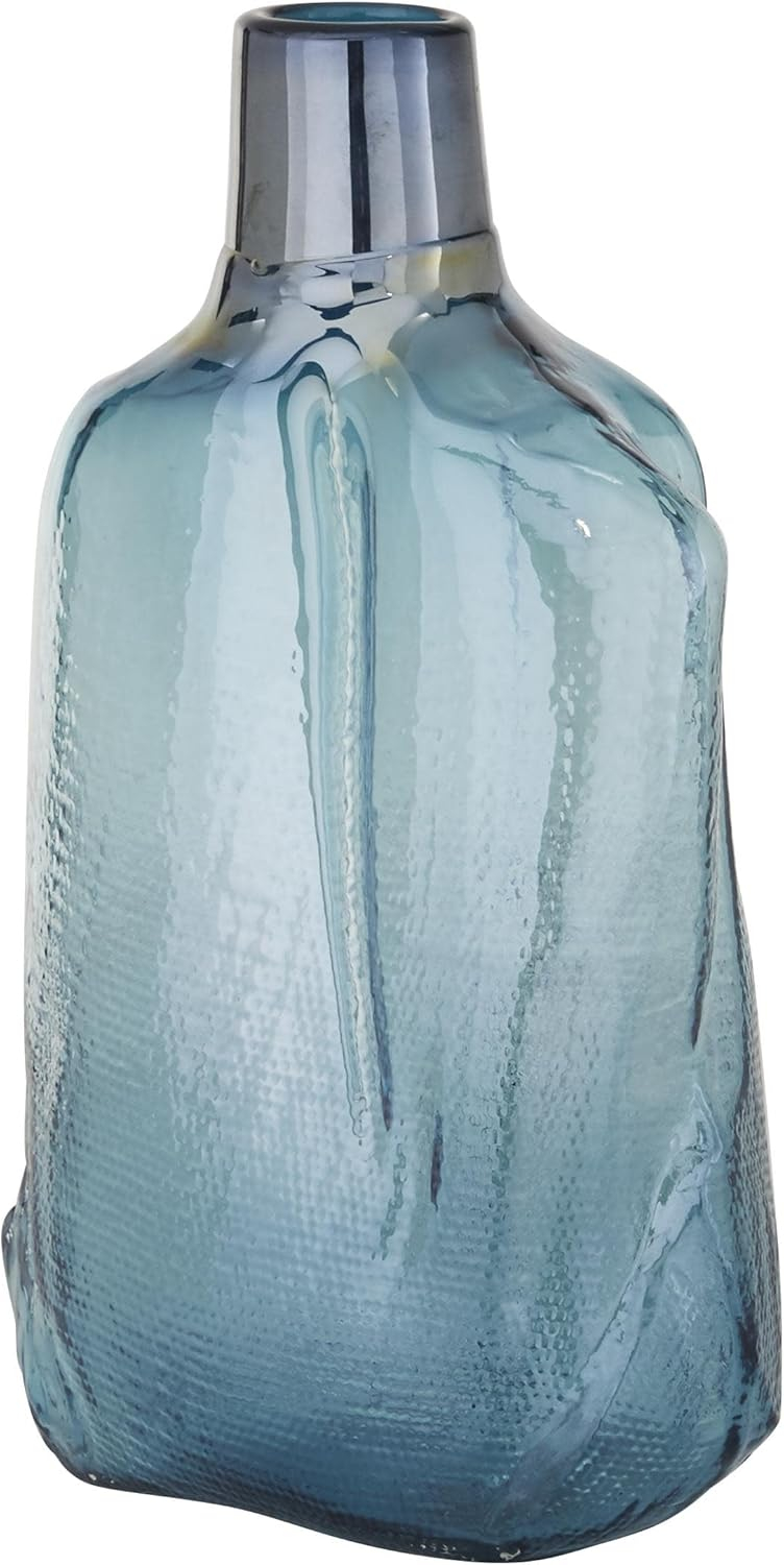 DecMode 16" Blown Blue Glass Vase