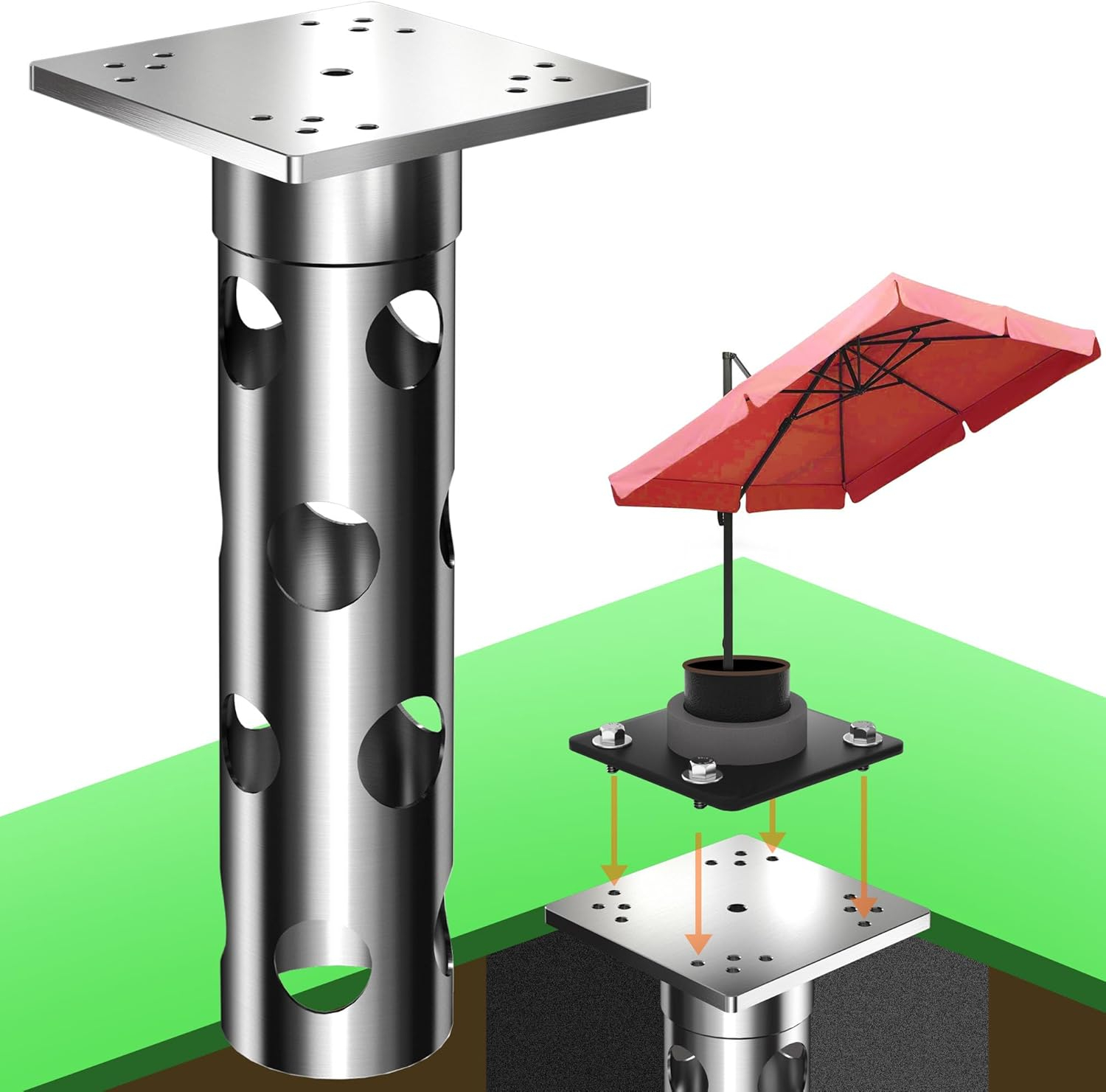 In-ground umbrella base - In Ground umbrella holder, stainless steel - Parasol stand outdoor base, high load capacity and durable quality