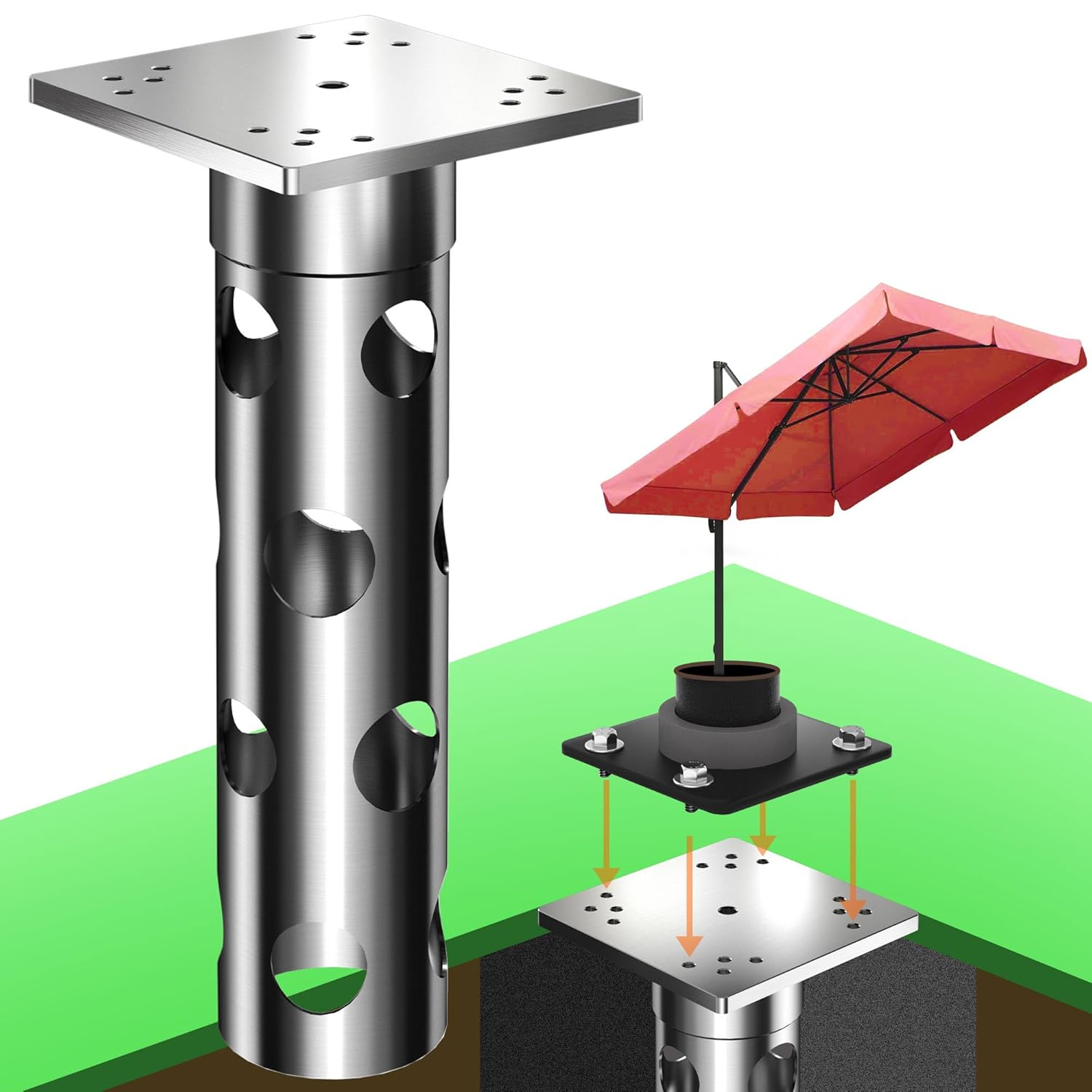 In-ground umbrella base - In Ground umbrella holder, stainless steel - Parasol stand outdoor base, high load capacity and durable quality