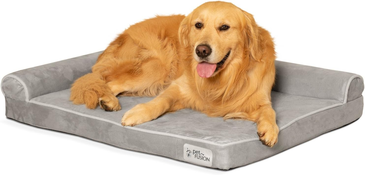 PetFusion BetterLounge Suede Orthopedic Memory Foam Dog Bed, Grey, Large