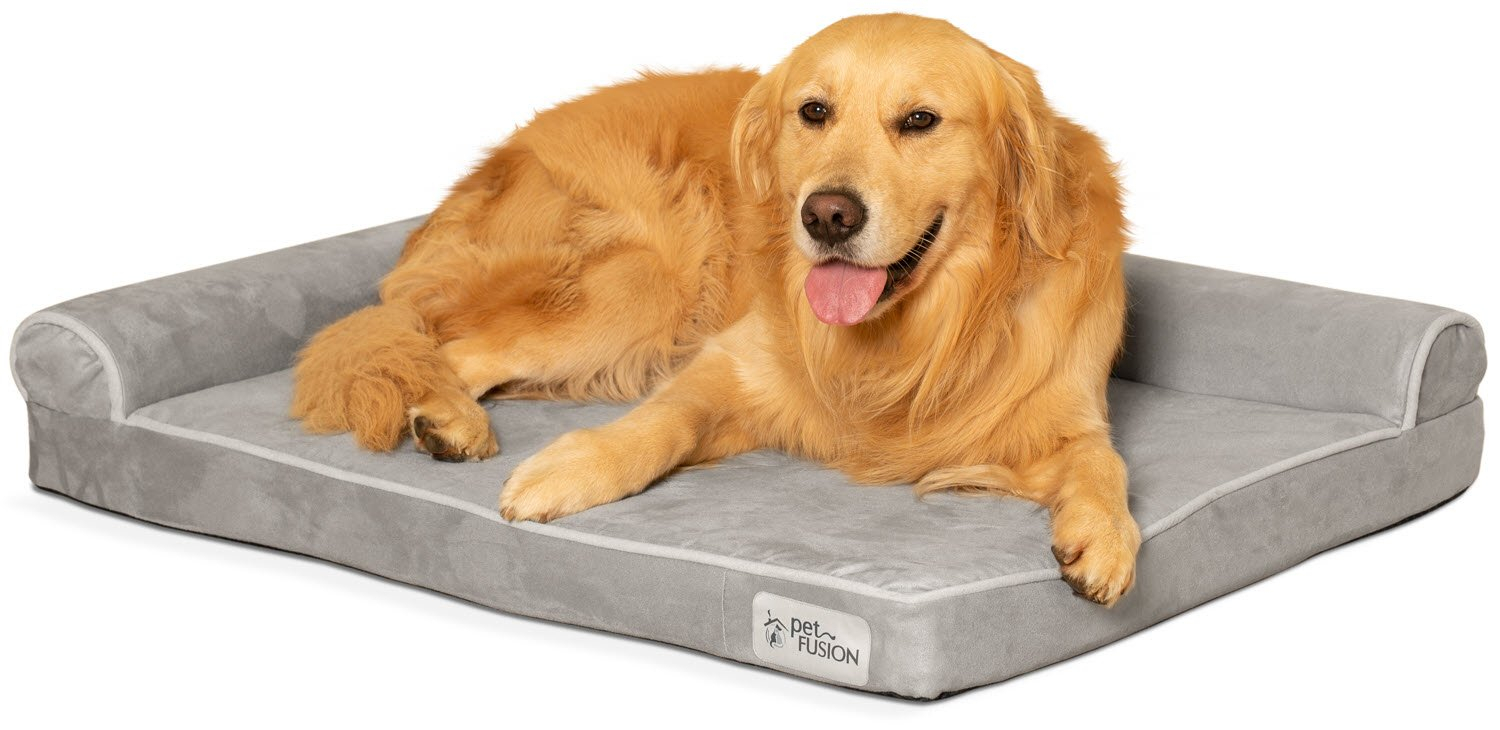 PetFusion BetterLounge Suede Orthopedic Memory Foam Dog Bed, Grey, Large