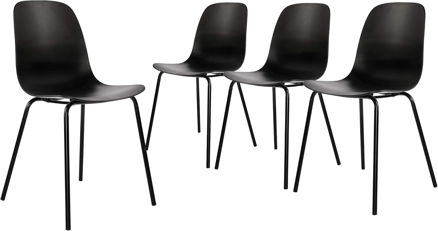 Black Metal Industrial Side Chairs with Polypropylene Seat, Set of 2