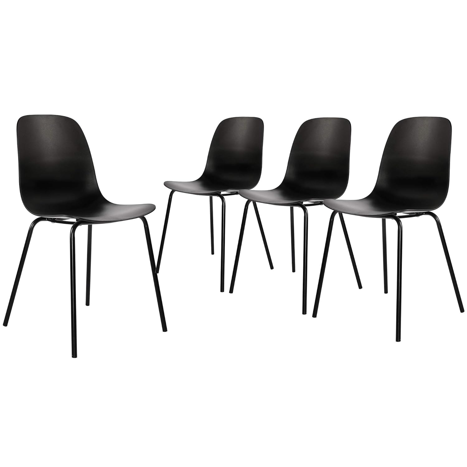 Black Metal Industrial Side Chairs with Polypropylene Seat, Set of 2
