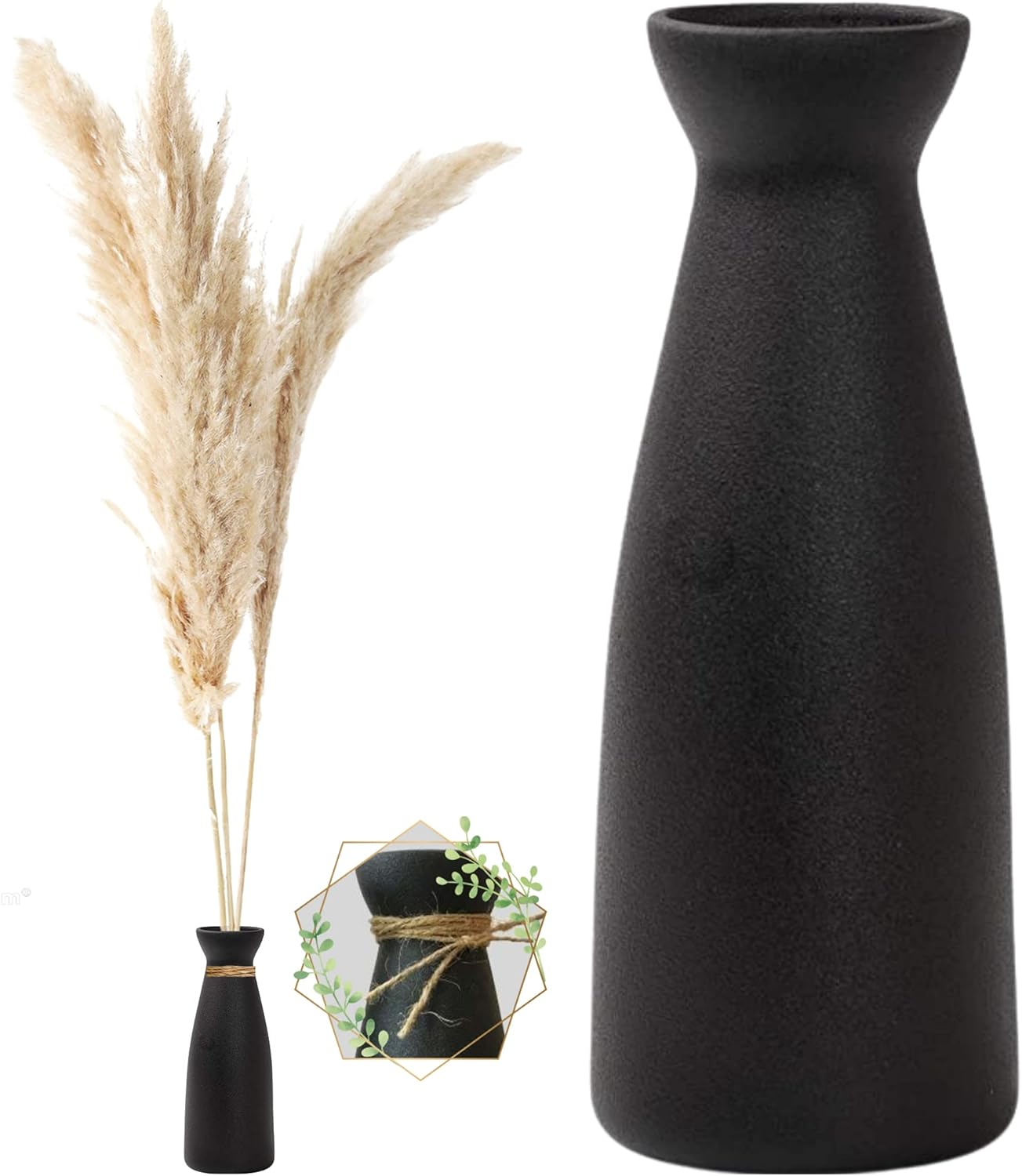 W.Z WOODZIA Black Ceramic Vase for Pampas Grass, Modern Boho Home Decor Style, Perfect for Decorative Dried Flowers or Dining Table Centerpieces [Pampass Not Included] (Black), WZ-2