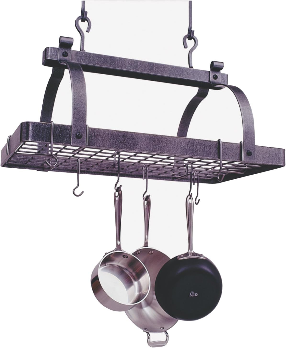 Hammered Steel Classic Rectangle Ceiling Pot Rack with Grid