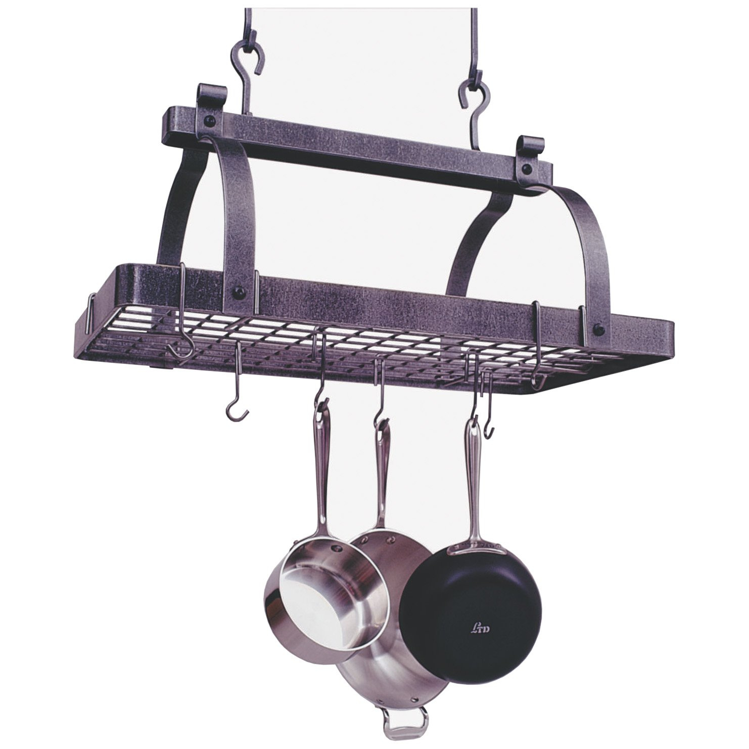 Hammered Steel Classic Rectangle Ceiling Pot Rack with Grid