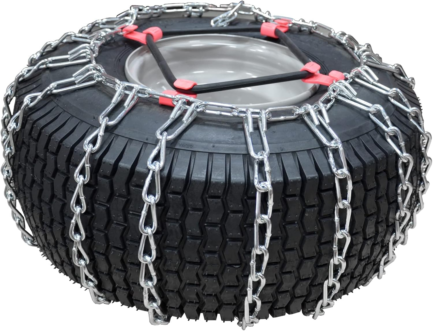 OakTen Set of 2 Tire Chains with Tensioners for Lawn & Garden Tractors Mowers, 2-Link, Fits for Tire Size 22x8x10 22x8x12