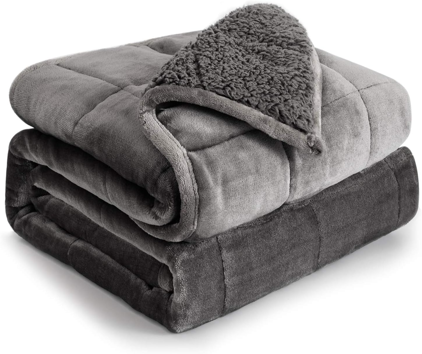 Cottonblue Faux Fur Weighted Blanket 15 lbs, Long Fur Fluffy Weighted Blanket Twin Size for Adults, Cozy Warm Fuzzy Sherpa Reverse Heavy Blanket for Sofa Bed Couch, 48 x 72 Inches, Morandi Grey