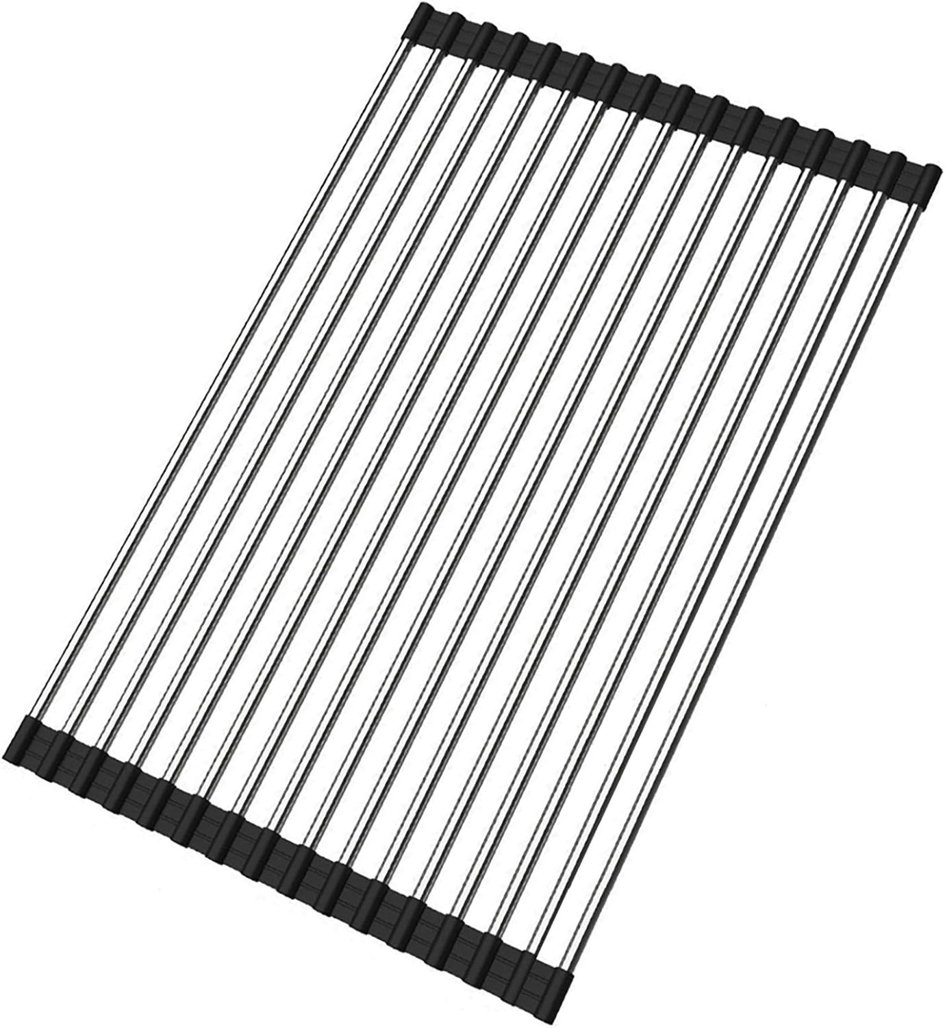 Ahyuan Roll up Dish Drying Rack Over The Sink Kitchen Roll up Sink Drying Rack Portable Dish Drainer Foldable Dish Drying Rack (Black, 17.8''X3.7'')