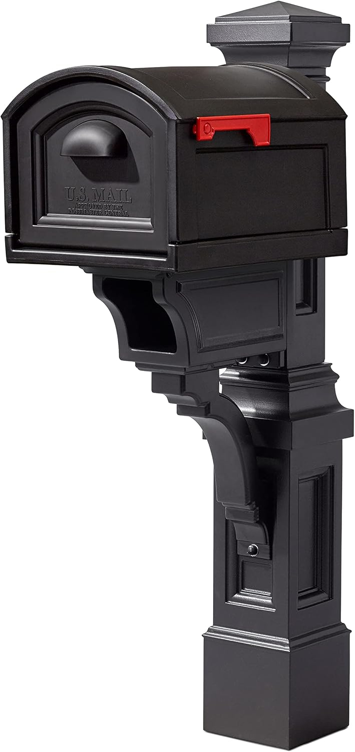 Atherton Resin Overpost Extra Large Black Onyx Mailbox and Black Onyx Mail Post Combo