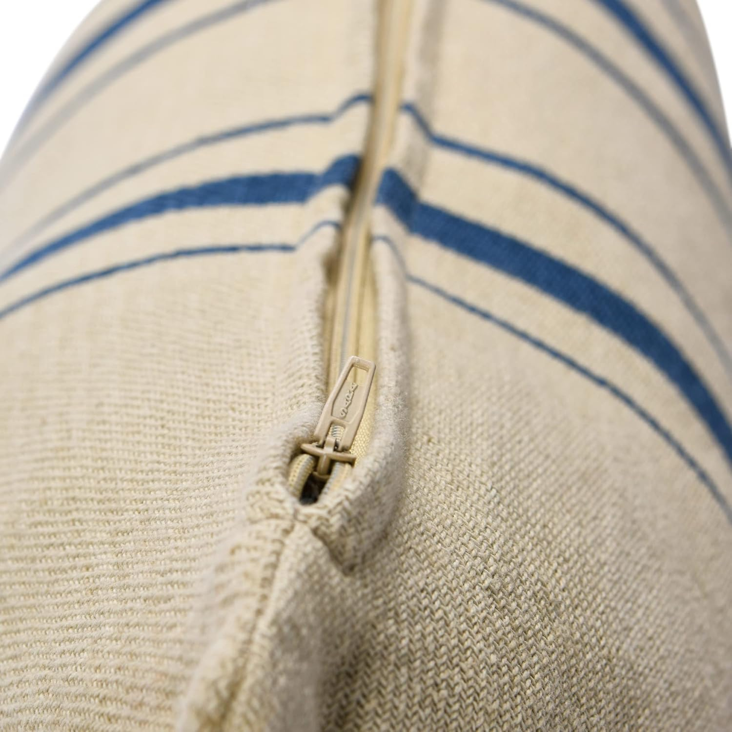 Natural Cotton Square Pillow Cover with Navy Stripes, 20" x 20"