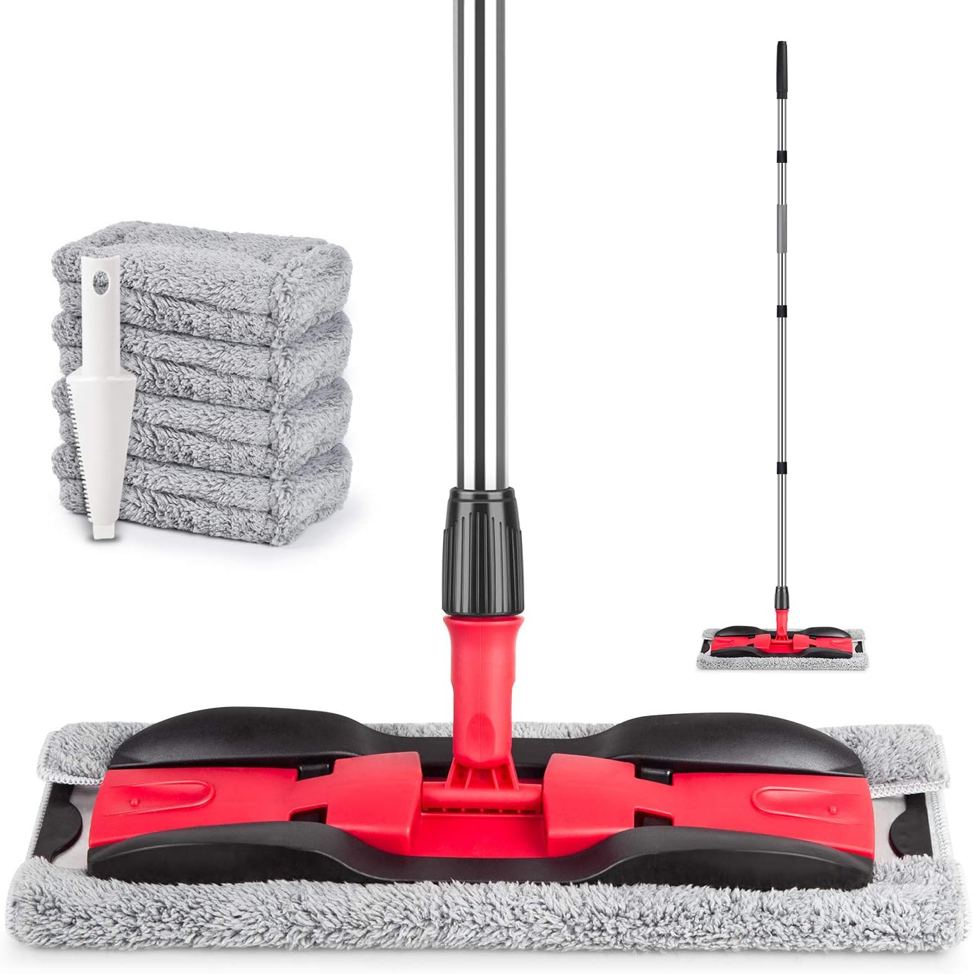 MEXERRIS Microfiber Floor Mop For Hardwood Cleaning - 360 Rotating Dust Wet Mop With Aluminum Extended Handle 4 Reusable Washable Mop Pads Cloth And 1 Scraper