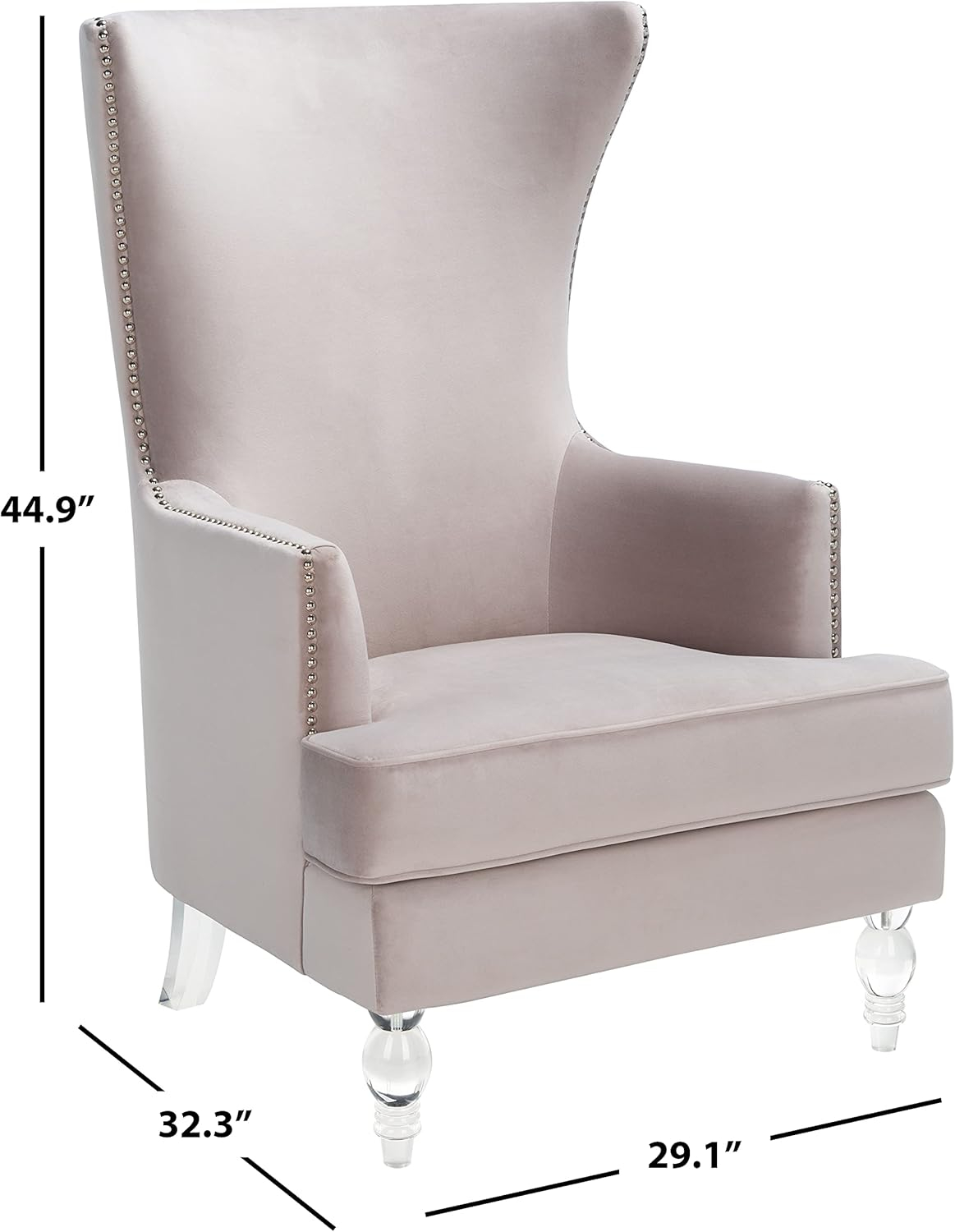 Pale Taupe Velvet Wingback Chair with Acrylic Legs
