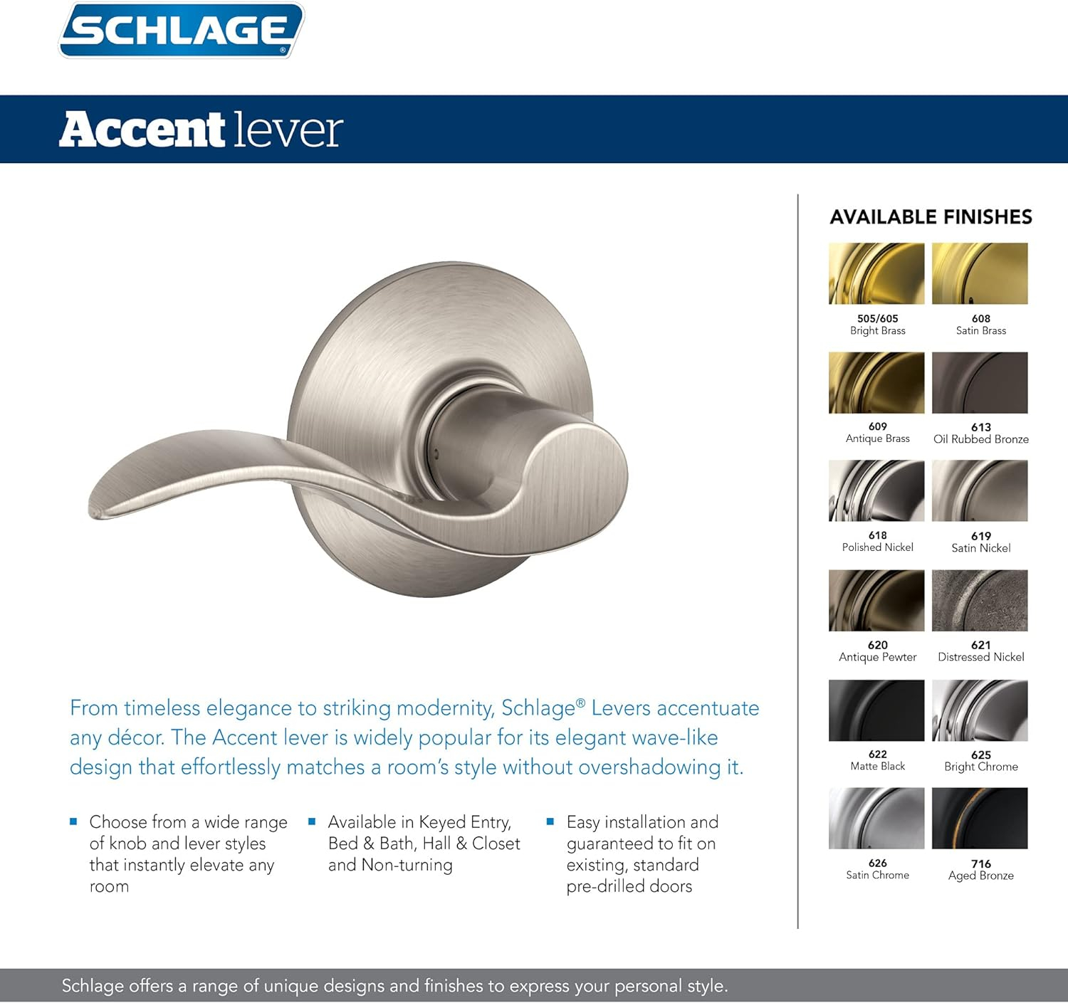 Accent Lever Non-Turning Lock