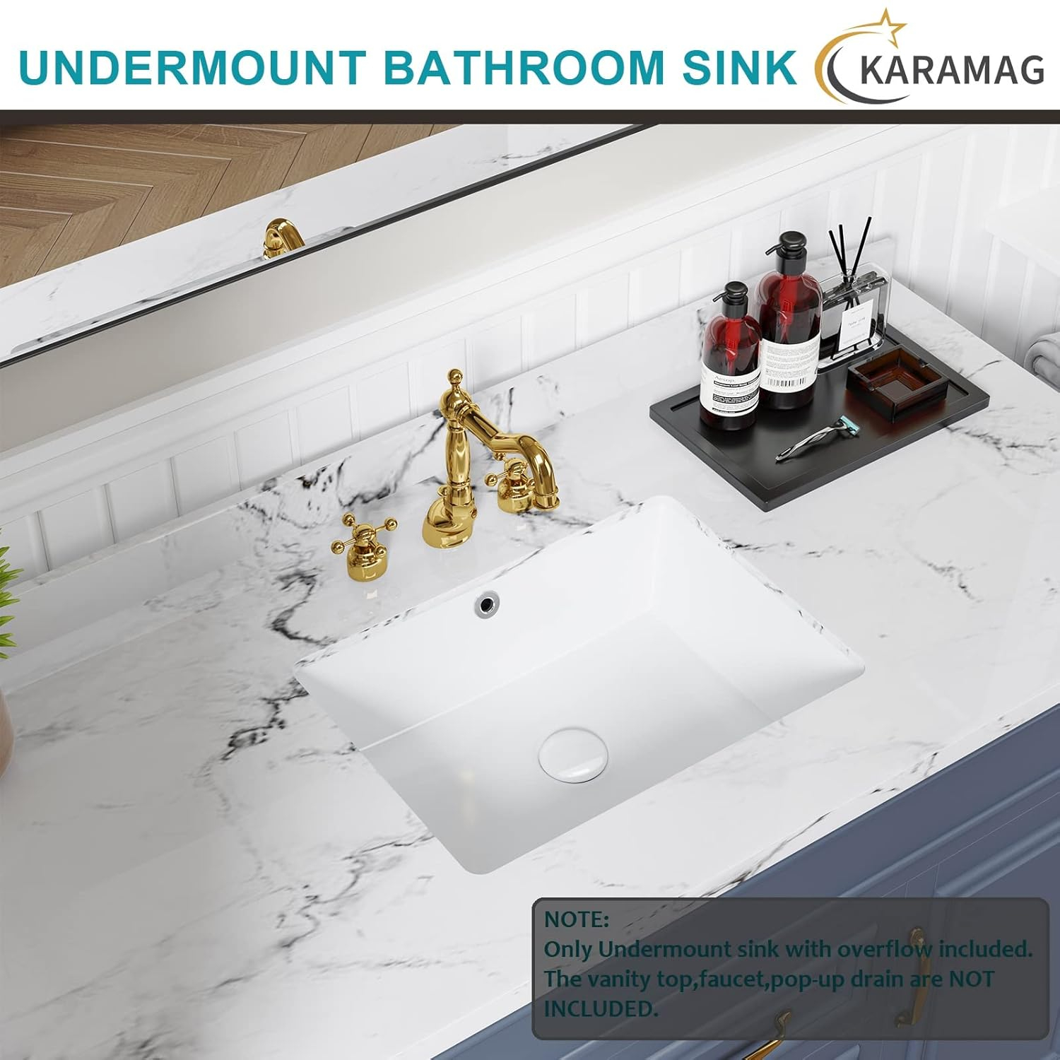 18 Inch Undermount Bathroom Sink Small Rectangle Undermount Sink White Ceramic Under Counter Bathroom Sinks with Overflow (18.3"x13.8")