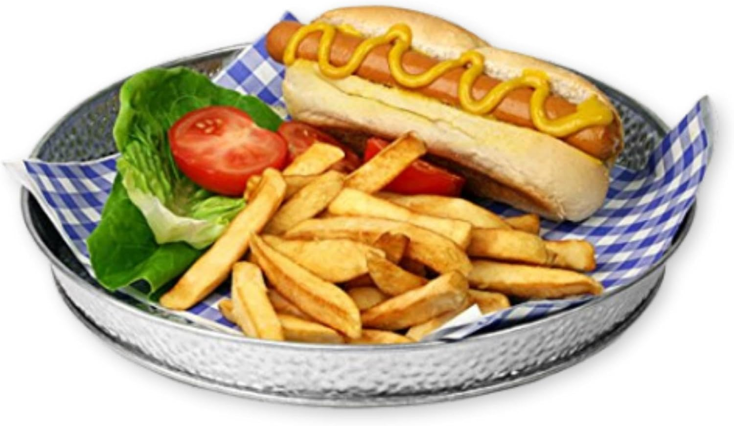 Galvanized Steel Round Serving Tray with Textured Finish