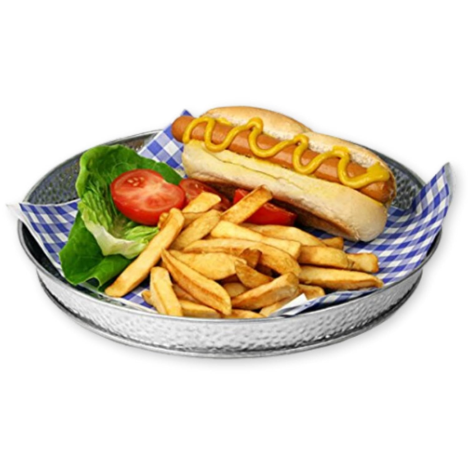 Galvanized Steel Round Serving Tray with Textured Finish