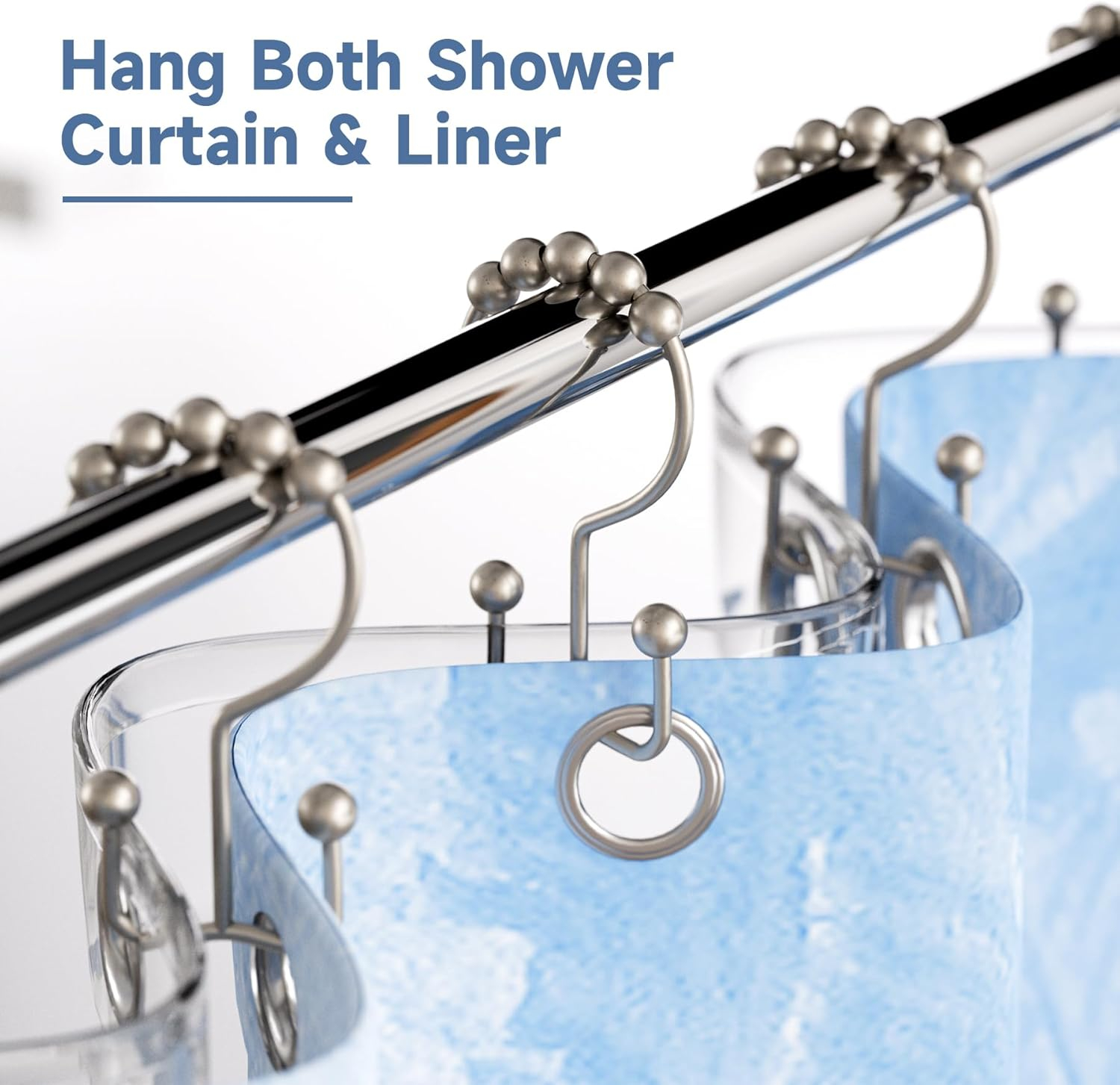 Titanker Shower Curtain Hooks Rings, Rust-Resistant Metal Double Glide Shower Hooks for Bathroom Shower Rods Curtains, Set of 12 Hooks - Matte Nickel
