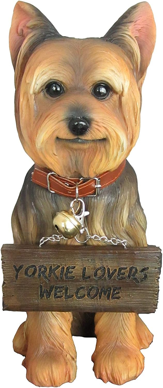 Yorkie Dog Garden Statue 12.5"H Yorkshire Terrier Welcome Figurine Jingle Collar