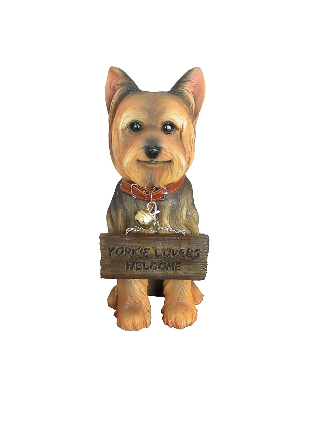 Yorkie Dog Garden Statue 12.5"H Yorkshire Terrier Welcome Figurine Jingle Collar