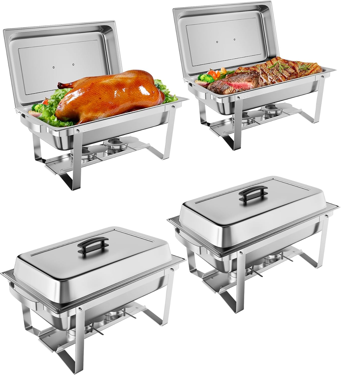 Chafing Dish Buffet Set 4 Pack, 8 QT Food Servers and Warmers Stainless Steel Chafer with Water Pan for Weddings, Parties, Banquets, and Catering