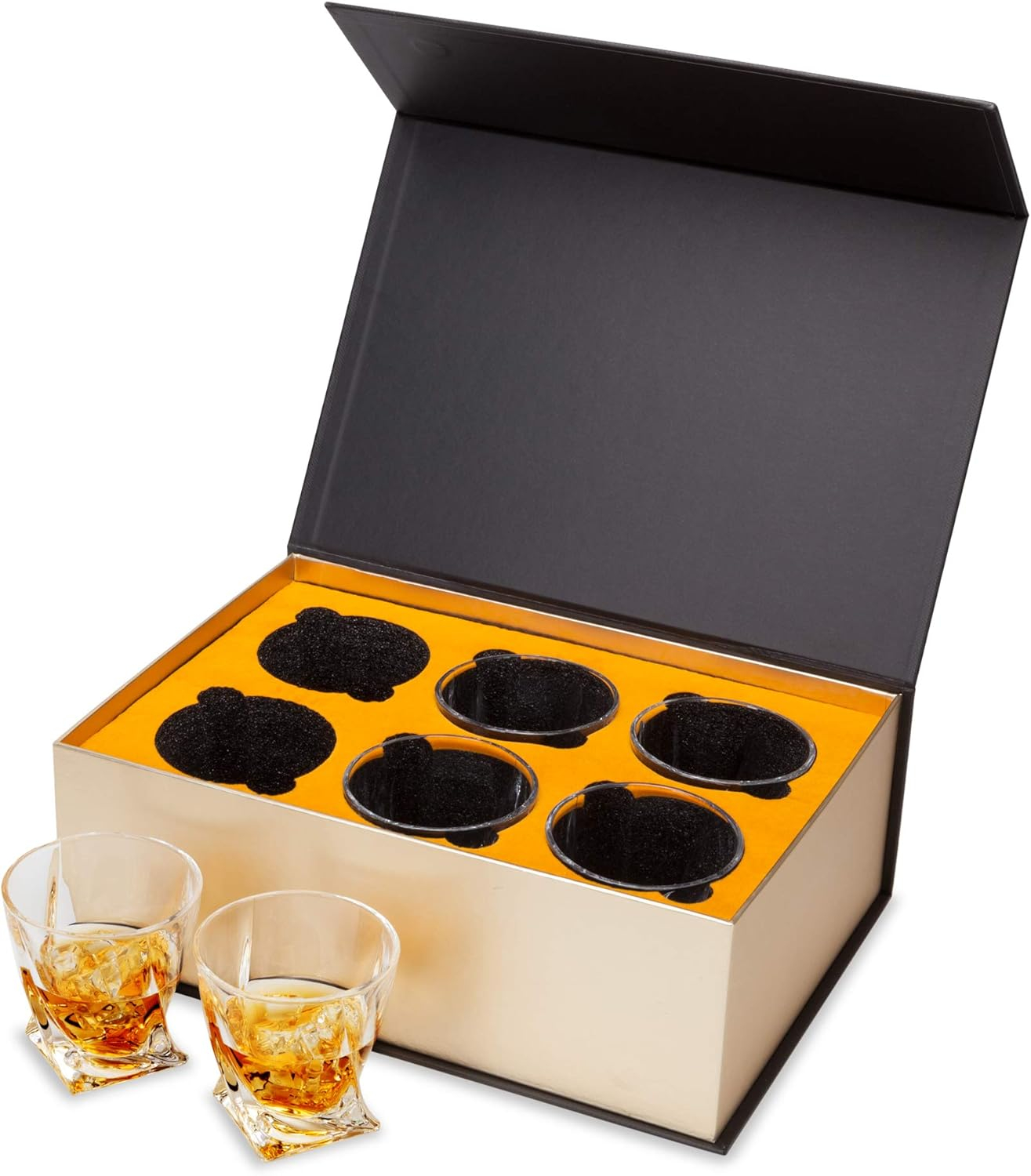 Twisted Rocks Glass 10 Oz, Set of 6 Crystal Whiskey Glasses, Lowball Bar Glassware for Bourbon Scotch Cocktail Whisky Vodka