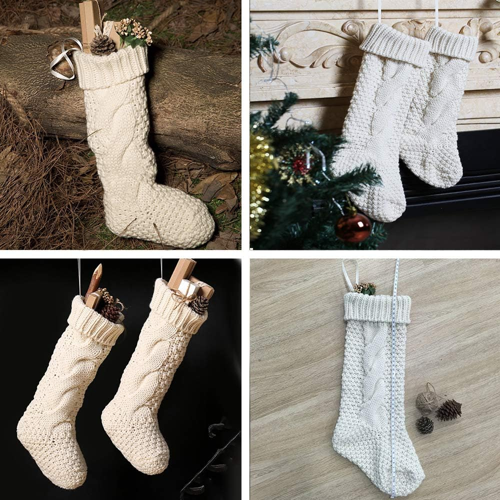 18" Large Size Cable Knit Christmas Stockings,Unique Burgundy Xmas Stocking Decorations for Family Holiday Season Decor (White)