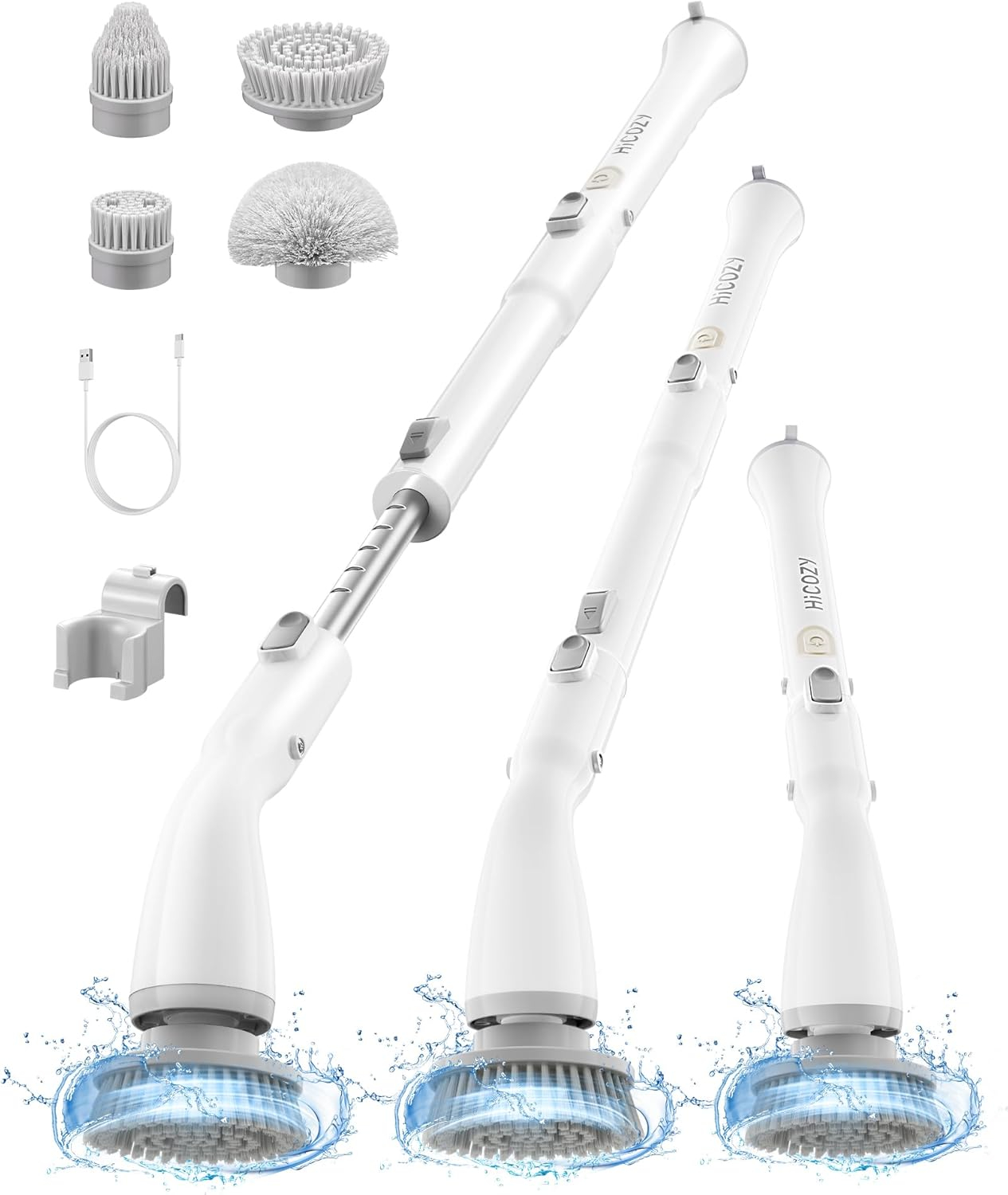 HiCOZY Electric Spin Scrubber, Cordless Shower Scrubbe with Adjustable Handle, Floor Scrubber, Cleaning Brush Household Tools