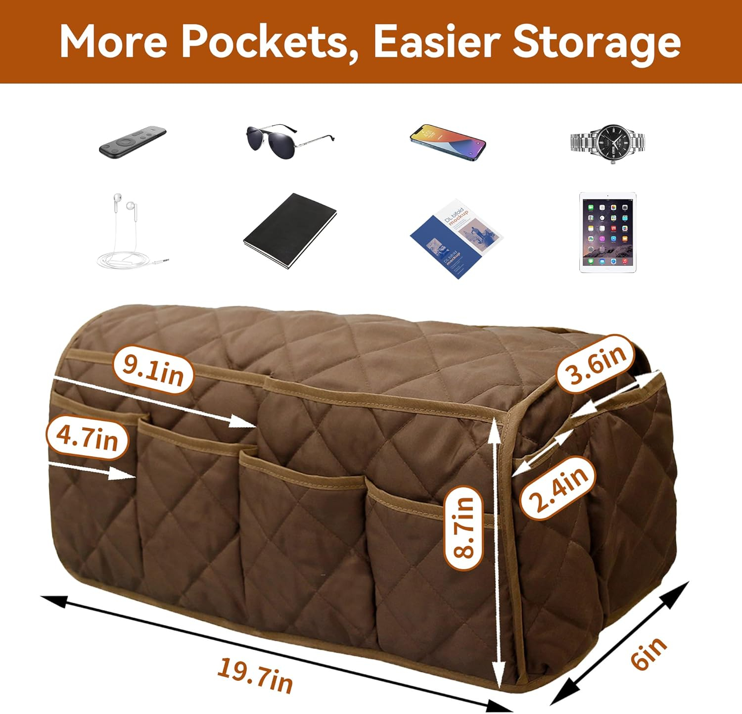 MEHIDFY Armchair Caddy, Waterproof Sofa Armrest Organizer, Non Slip Recliner Organizer, Remote Holder for Recline, Recliner Caddy with 14 Pockets Storage for TV Remote, Phone, Magazine (Brown)