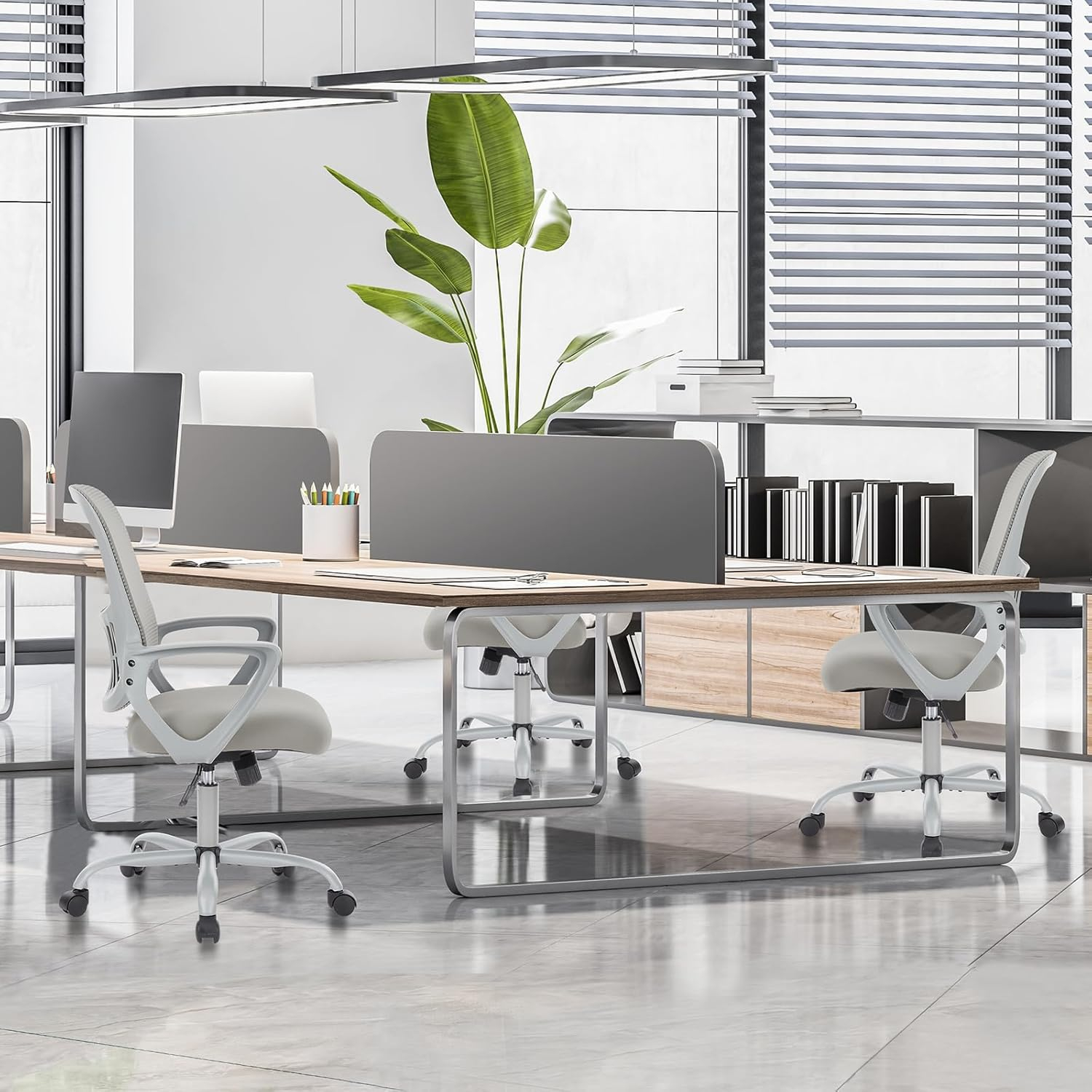 Sweetcrispy Office Computer Desk Managerial Executive Chair, Ergonomic Mid-Back Mesh Rolling Work Swivel Chairs with Wheels, Comfortable Lumbar Support, Comfy Arms for Home,Bedroom,Study,Student,Grey