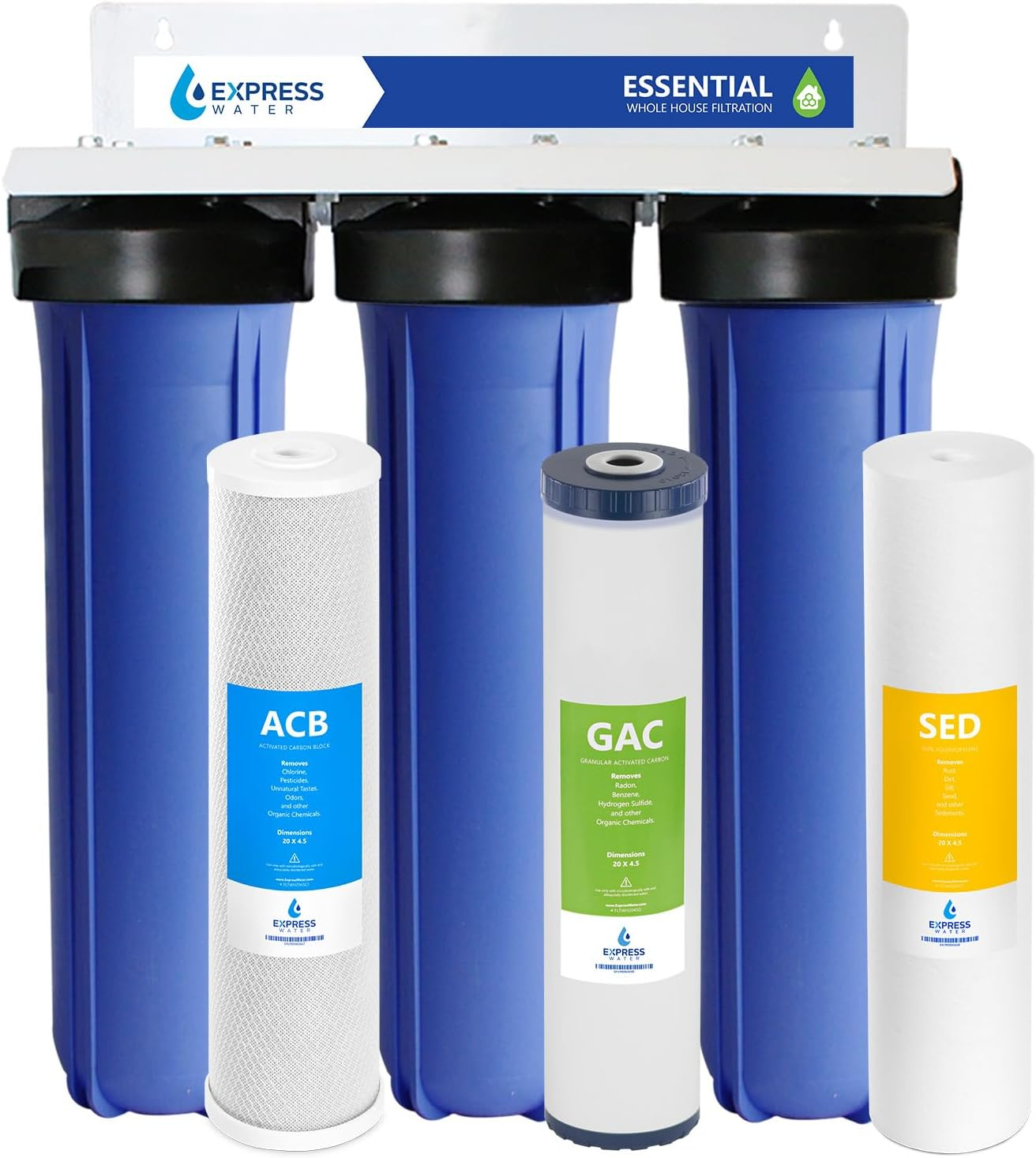 Express Water WH-300RS-CGS Triple-Stage 15-GPM 5 Micron Whole House Water Filtration System