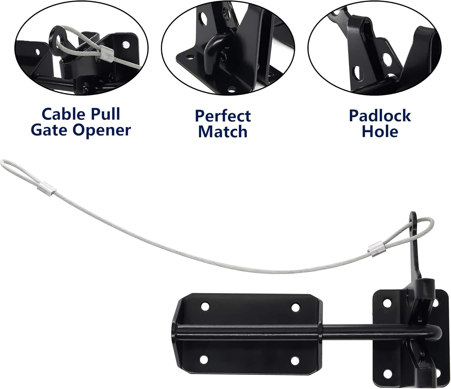 Heavy Duty Automatic Latch for Wooden & Metal Gates, Vinyl Fence, Self Locking Outswinging Pool & Dog Gate Door Latch with Gravity Security & Cable Pull Opener, Black