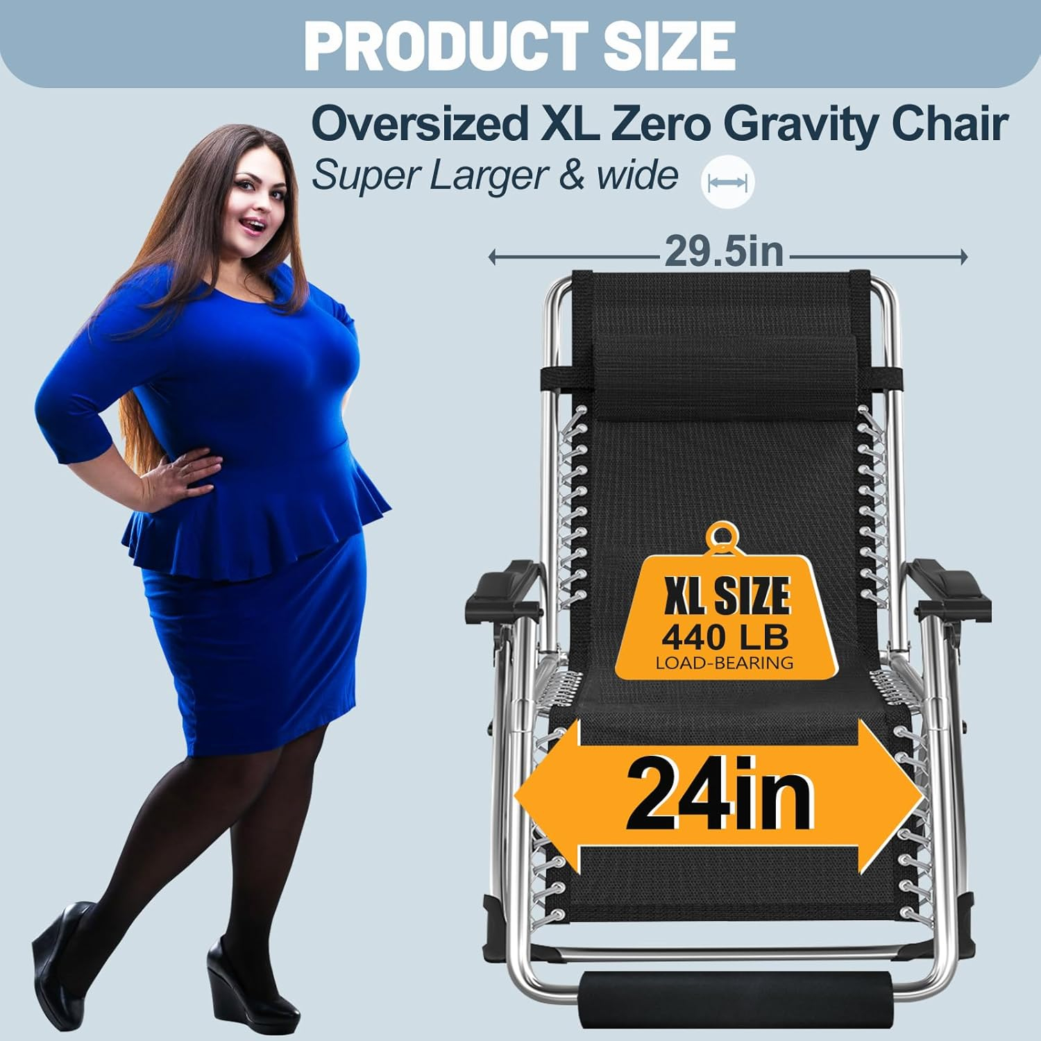 Slsy Zero Gravity Chair Oversized XL, Reclining Lounge Chair with Removable Cushion & Tray for Indoor and Outdoor, Patio Recliner Folding Reclining Chair