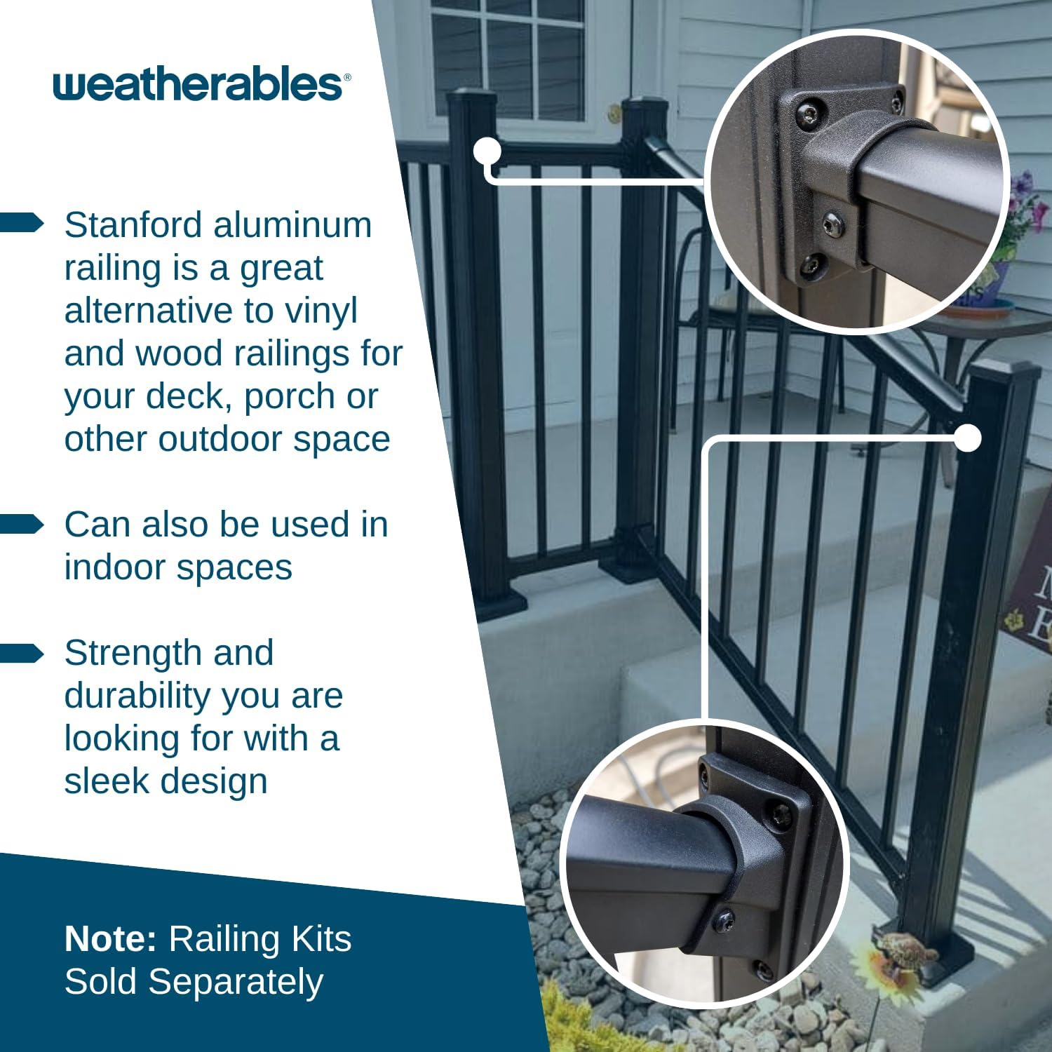 Weatherables Stanford Railing Brackets – Aluminum Outdoor Stair Railing Brackets, Made with Durable & Low-Maintenance Black Textured Powder-Coat Finish