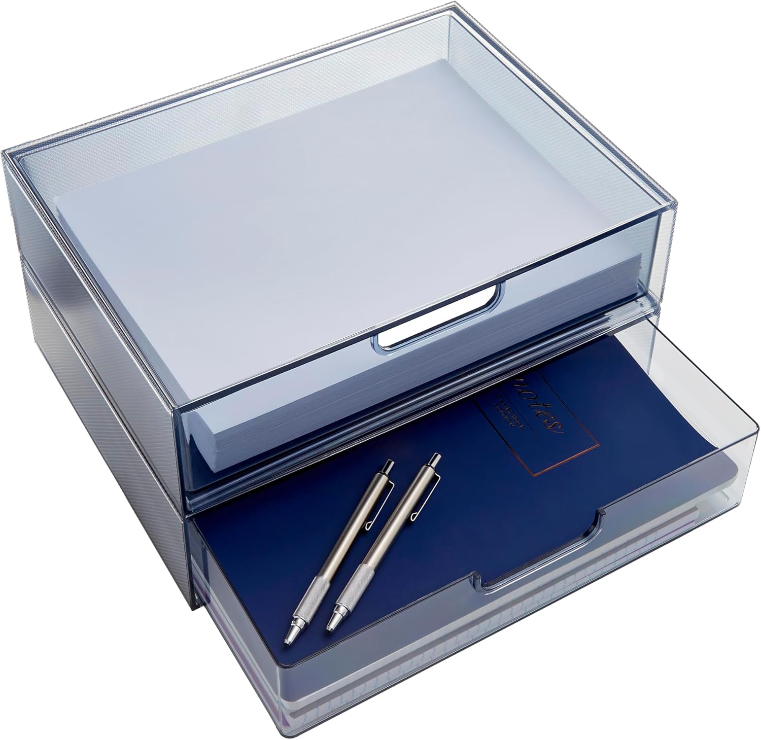 STORi STAX Plastic Stackable Organizer Drawers (Set of 2) Classic Grey | 12.5" Wide | Set Includes Two Open Drawer | Organize Office Desk Accessories & Sort Paper | Made in USA