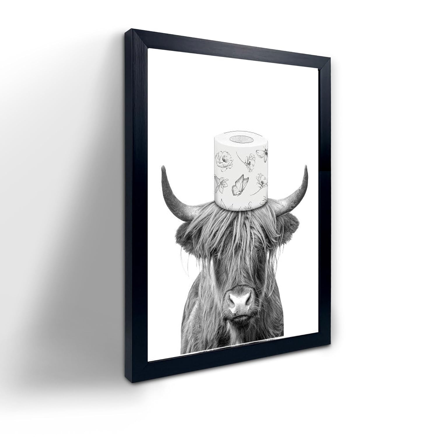 YongArt Black Framed Bathroom Decor - Funny Highland Cow Wall Art in Bathtub, 8x10''