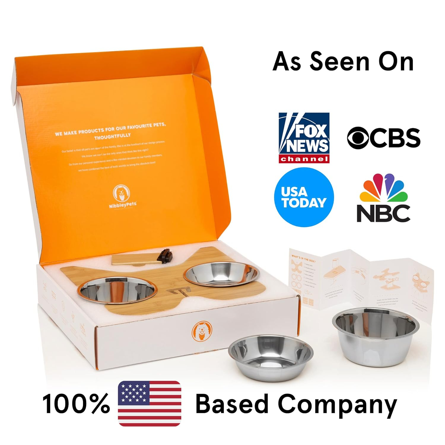Large Elevated Bamboo and Stainless Steel Dog Feeder